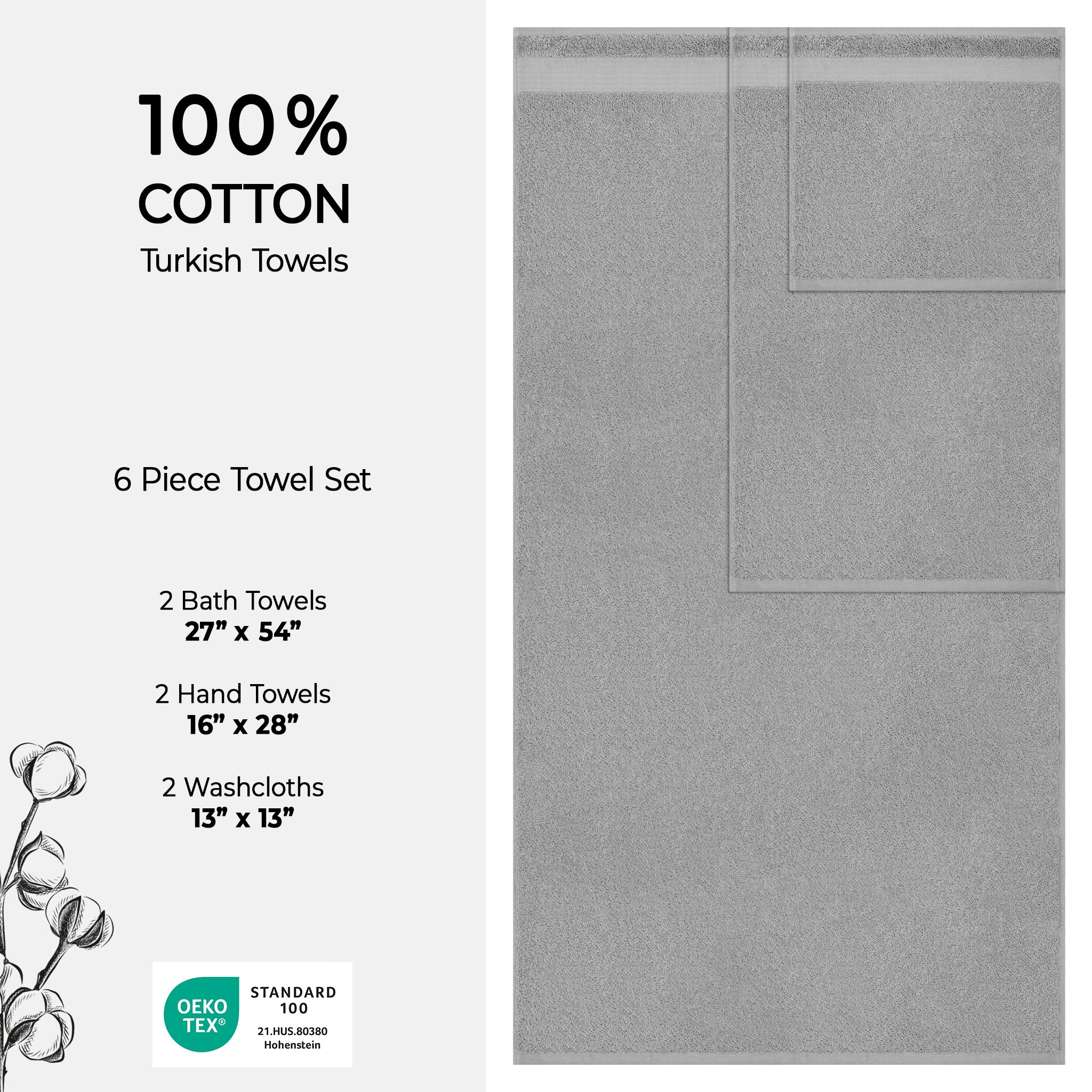 American-softlinen Bekos 100% Cotton 6-Piece Turkish Bath Towel Sets, Wholesale Luxury Bath Towels