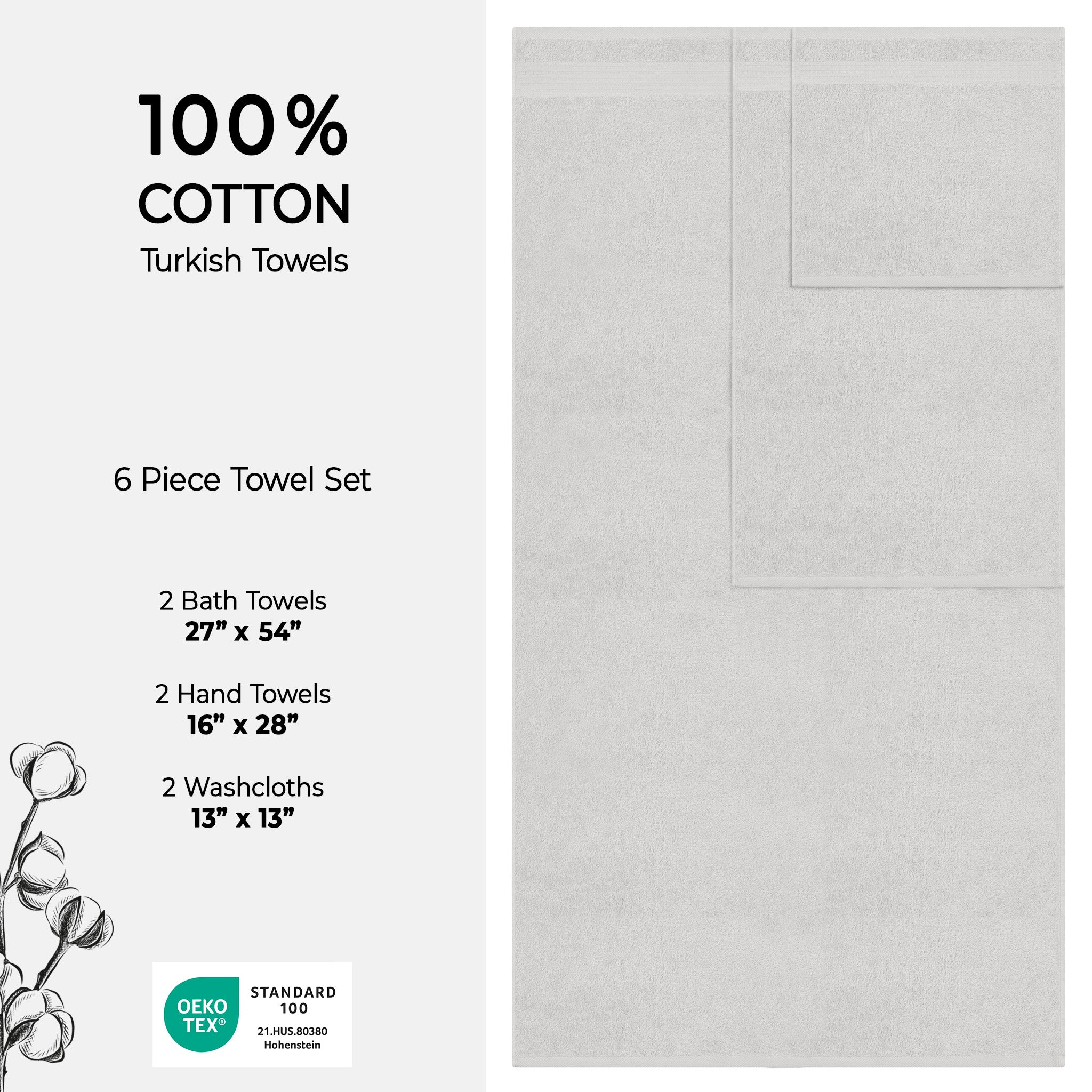 American-softlinen Bekos 100% Cotton 6-Piece Turkish Bath Towel Sets, Wholesale Luxury Bath Towels