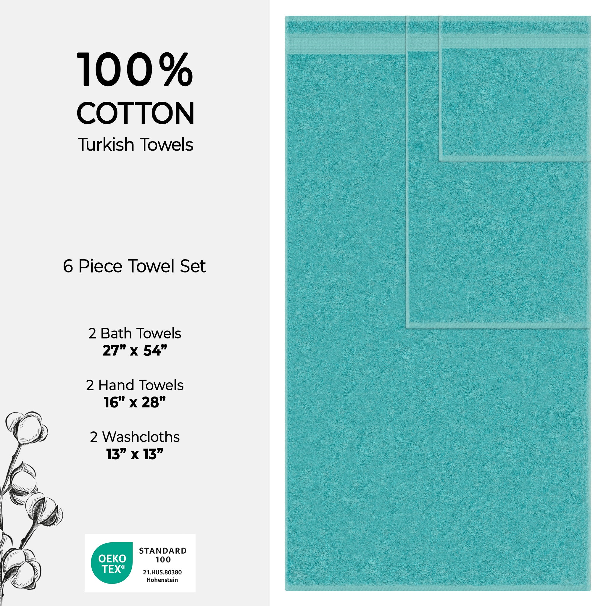 American-softlinen Bekos 100% Cotton 6-Piece Turkish Bath Towel Sets, Wholesale Luxury Bath Towels