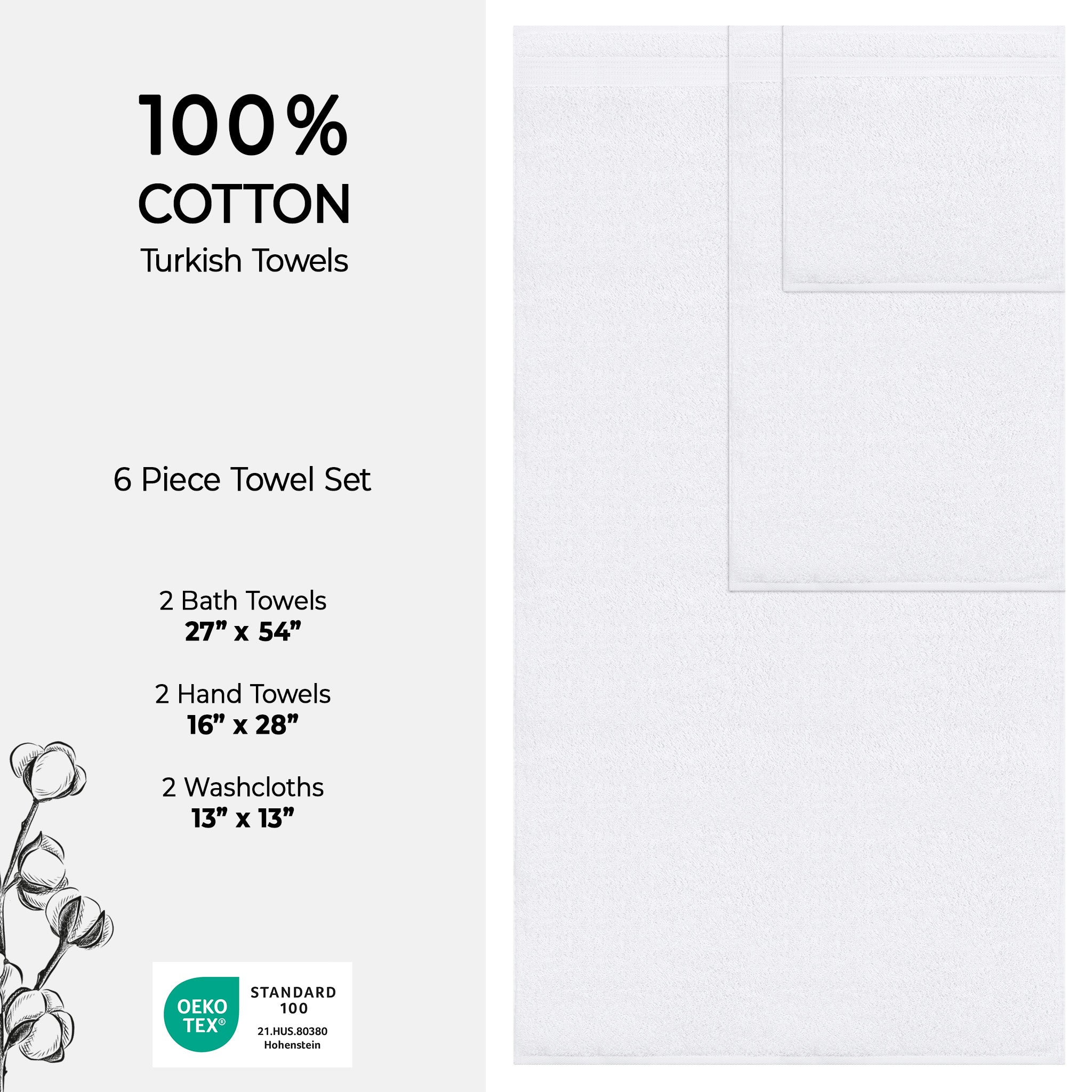 American-softlinen Bekos 100% Cotton 6-Piece Turkish Bath Towel Sets, Wholesale Luxury Bath Towels
