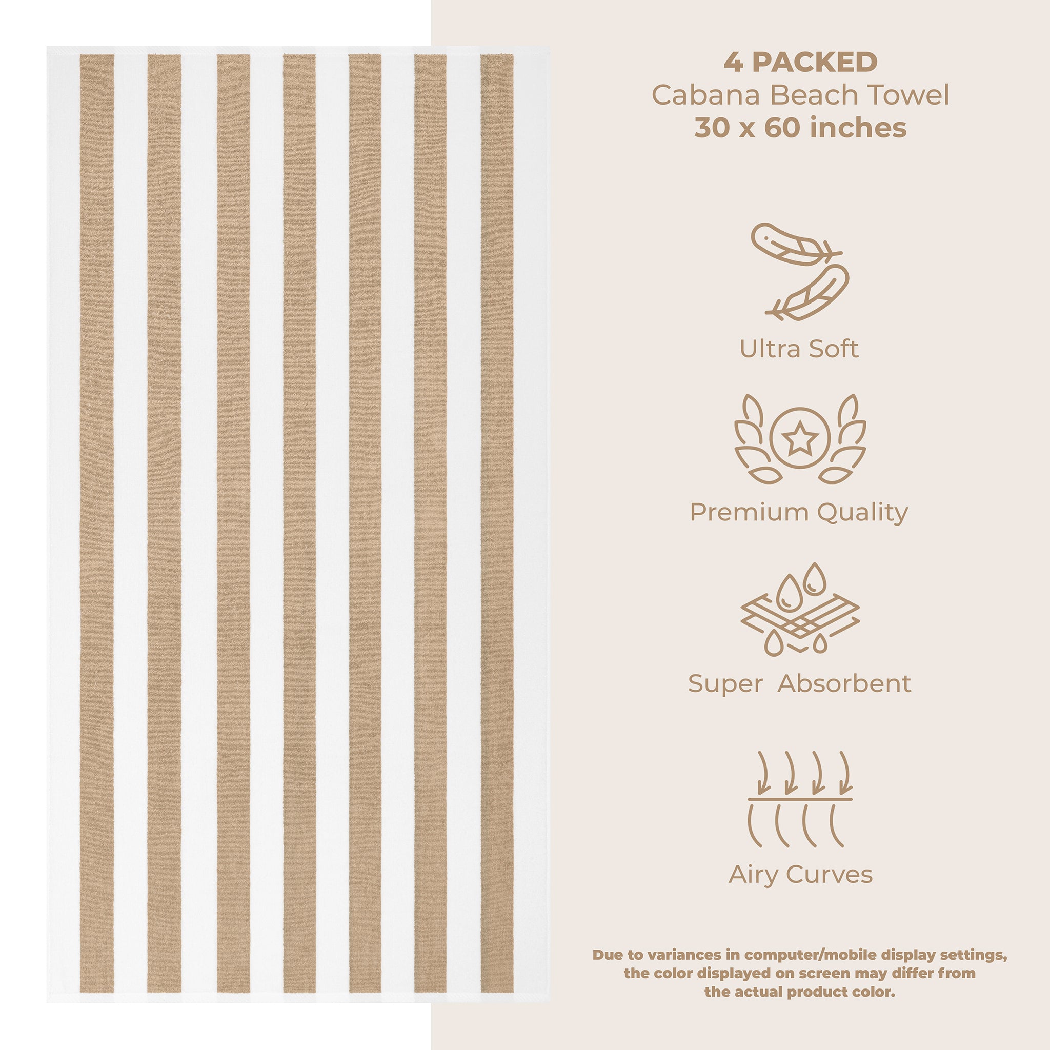 American Soft Linen, Premium Cotton 4 Pack Beach Towels, 30" x 60" Cabana Striped Pool Towels