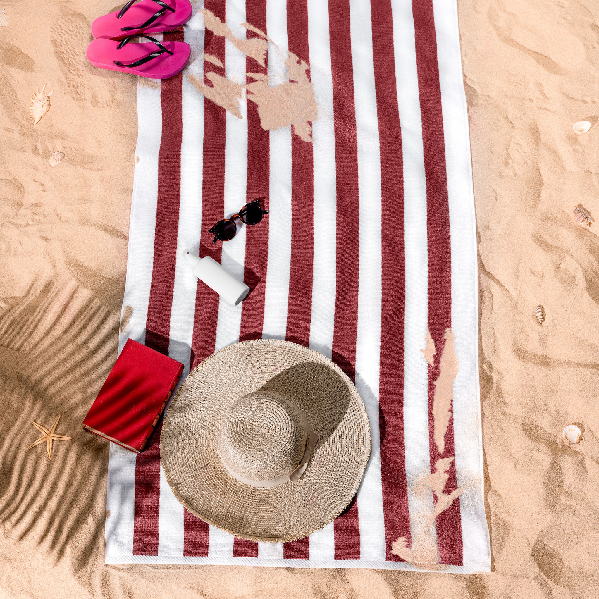 American Soft Linen, Premium Cotton 4 Pack Beach Towels, 30" x 60" Cabana Striped Pool Towels