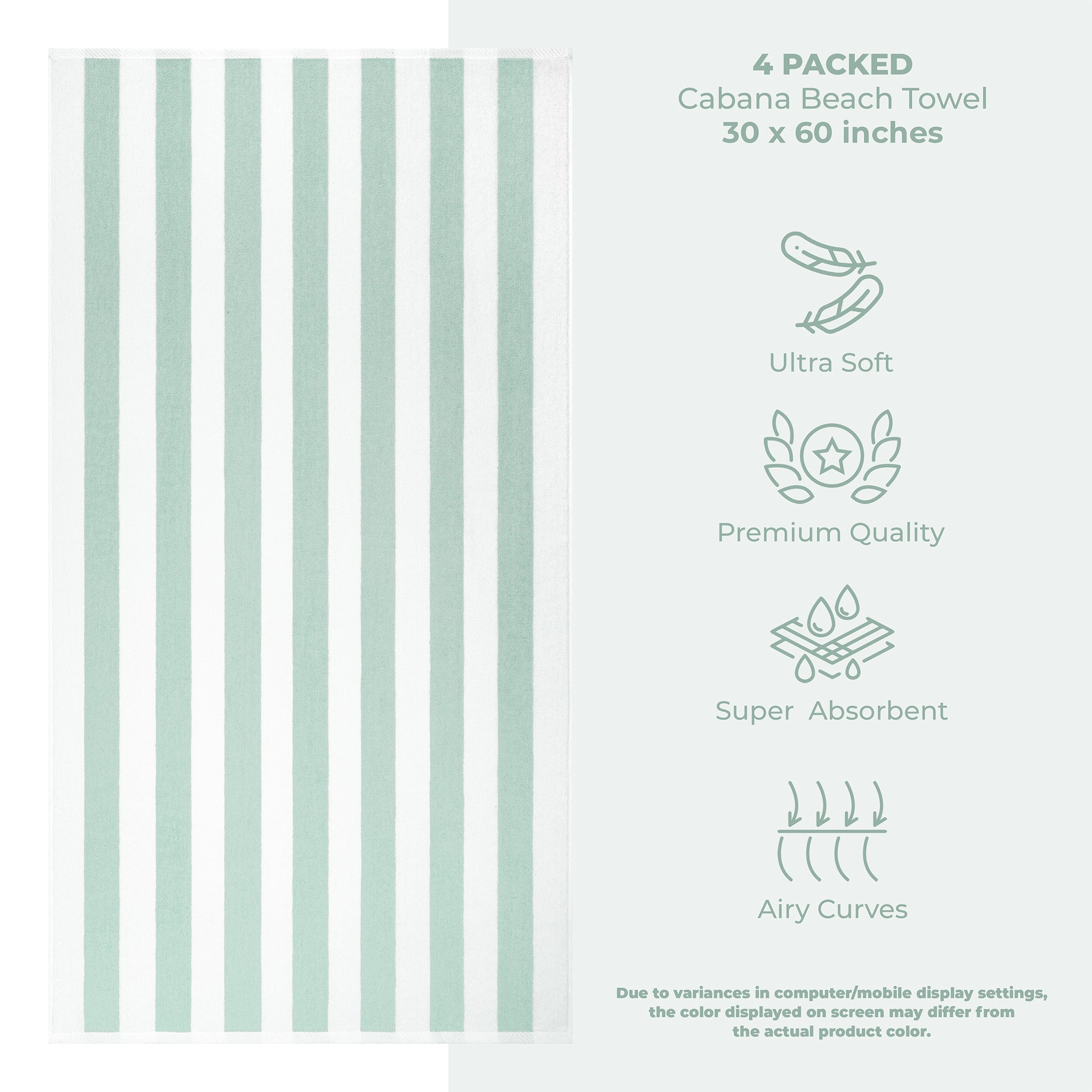 American Soft Linen, Premium Cotton 4 Pack Beach Towels, 30" x 60" Cabana Striped Pool Towels