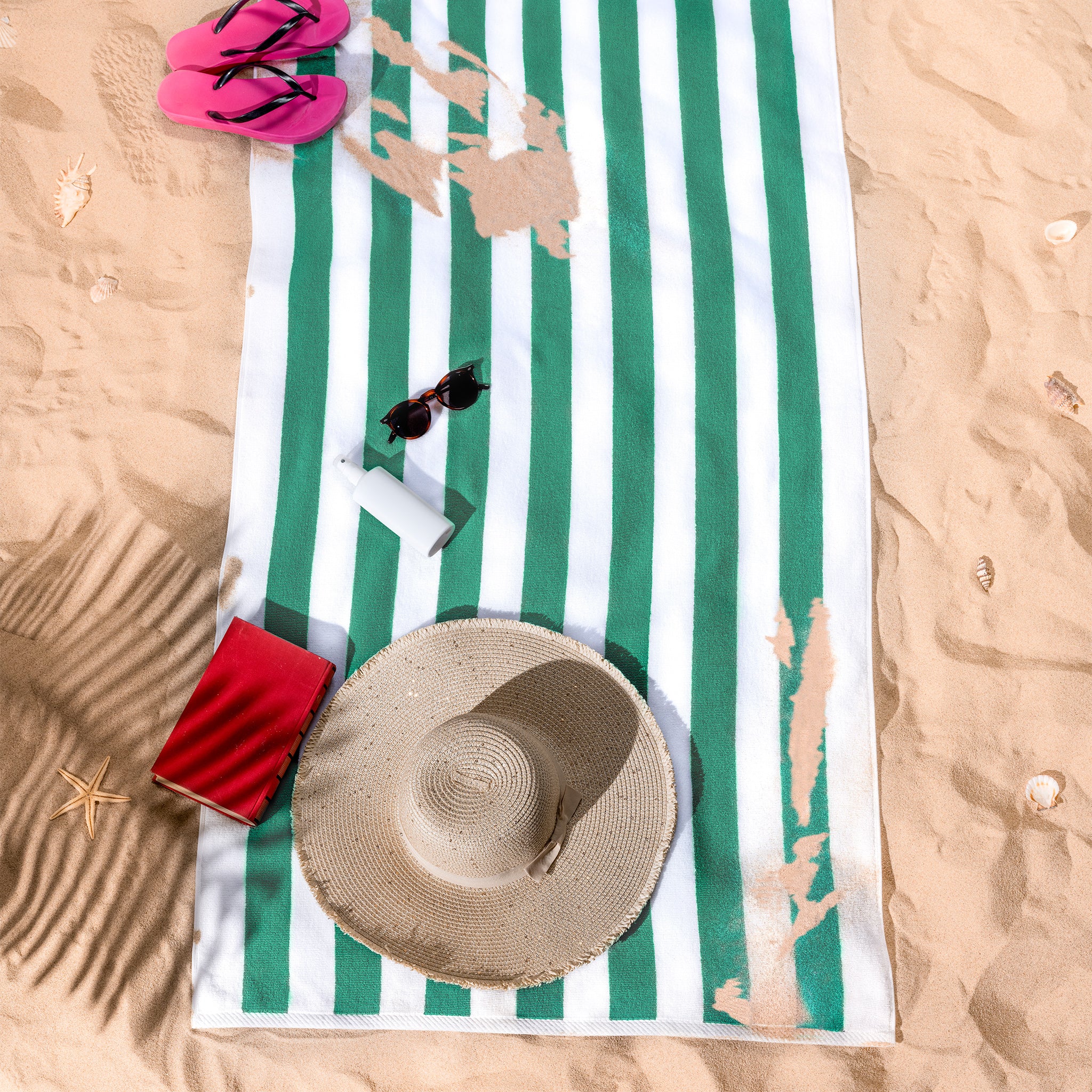 American Soft Linen, Premium Cotton 4 Pack Beach Towels, 30" x 60" Cabana Striped Pool Towels