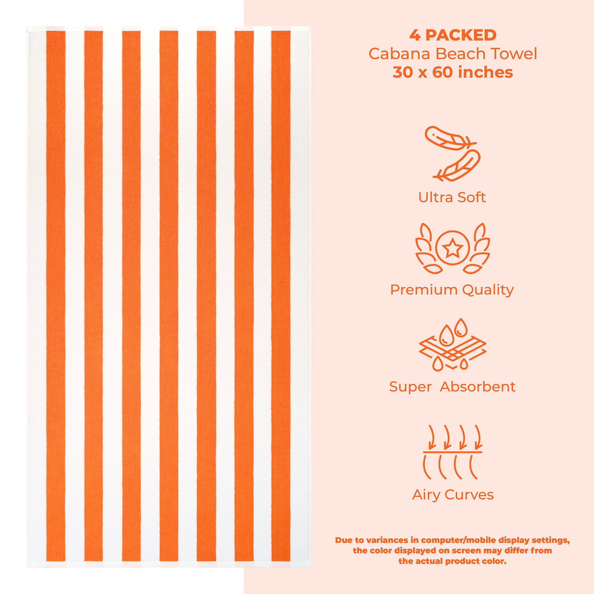 American Soft Linen, Premium Cotton 4 Pack Beach Towels, 30" x 60" Cabana Striped Pool Towels