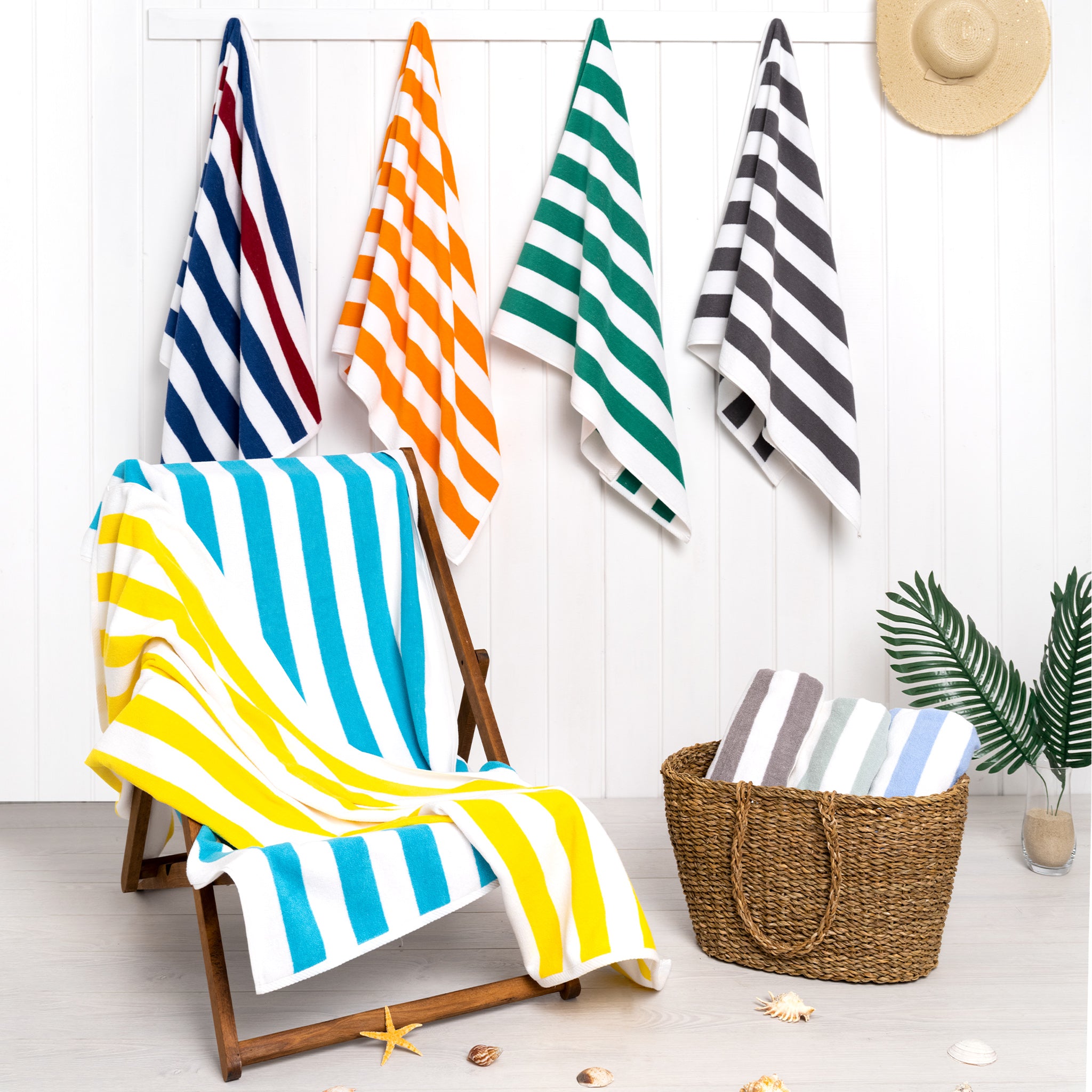 American Soft Linen, Premium Cotton 4 Pack Beach Towels, 30" x 60" Cabana Striped Pool Towels