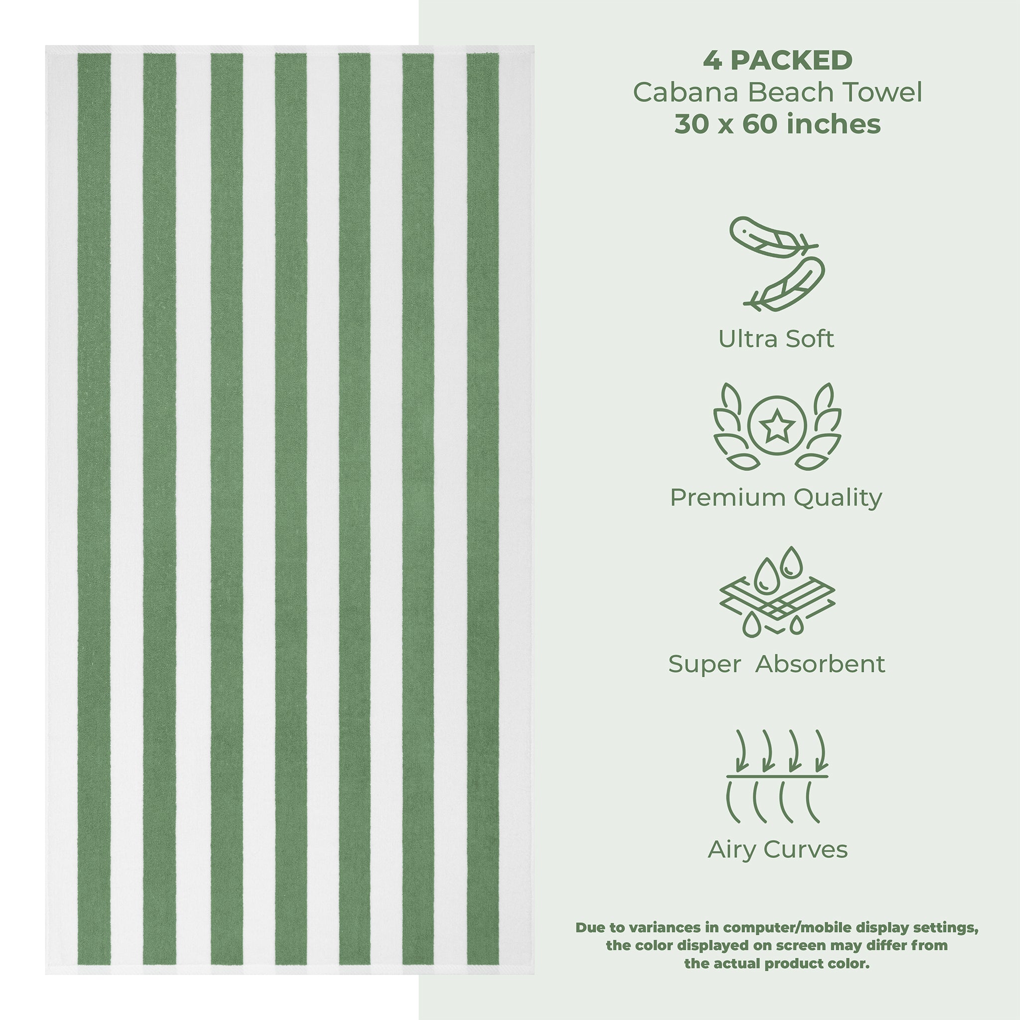 American Soft Linen, Premium Cotton 4 Pack Beach Towels, 30" x 60" Cabana Striped Pool Towels