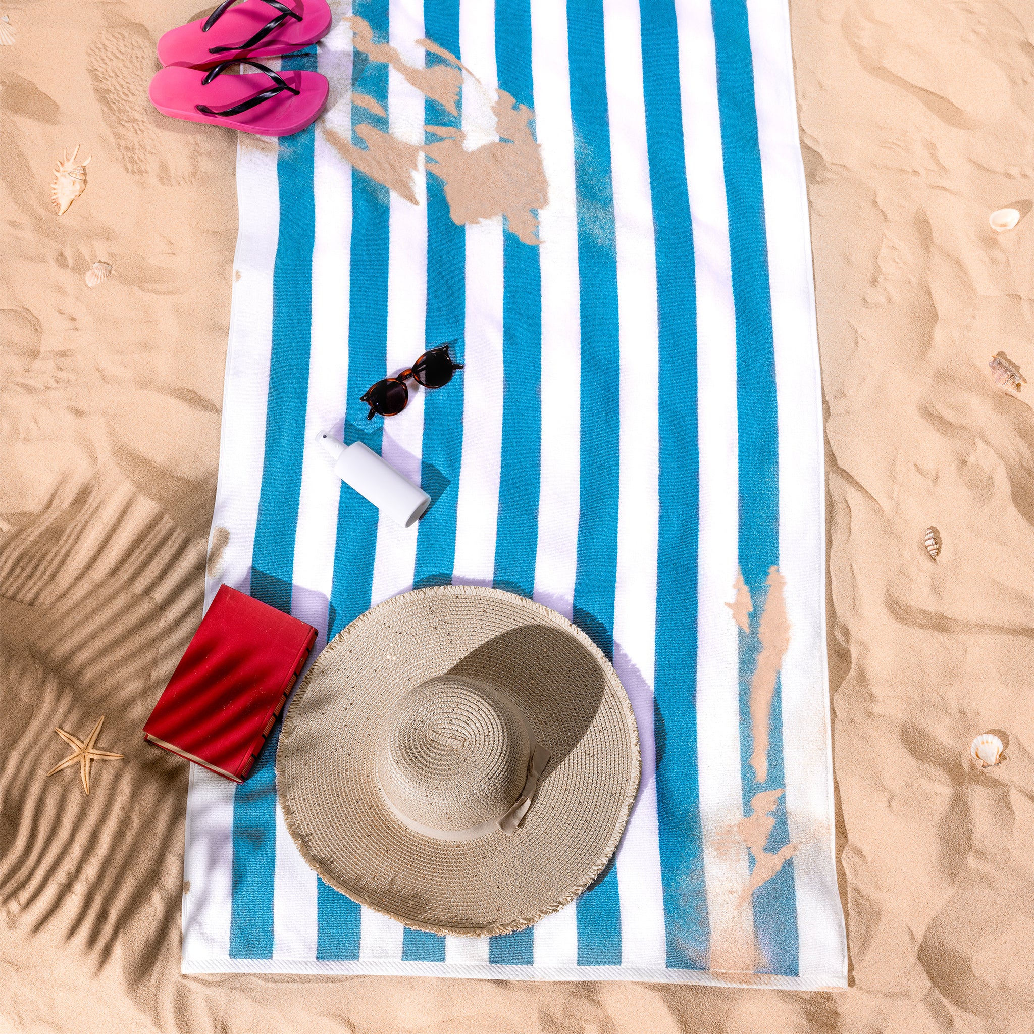 American Soft Linen, Premium Cotton 4 Pack Beach Towels, 30" x 60" Cabana Striped Pool Towels