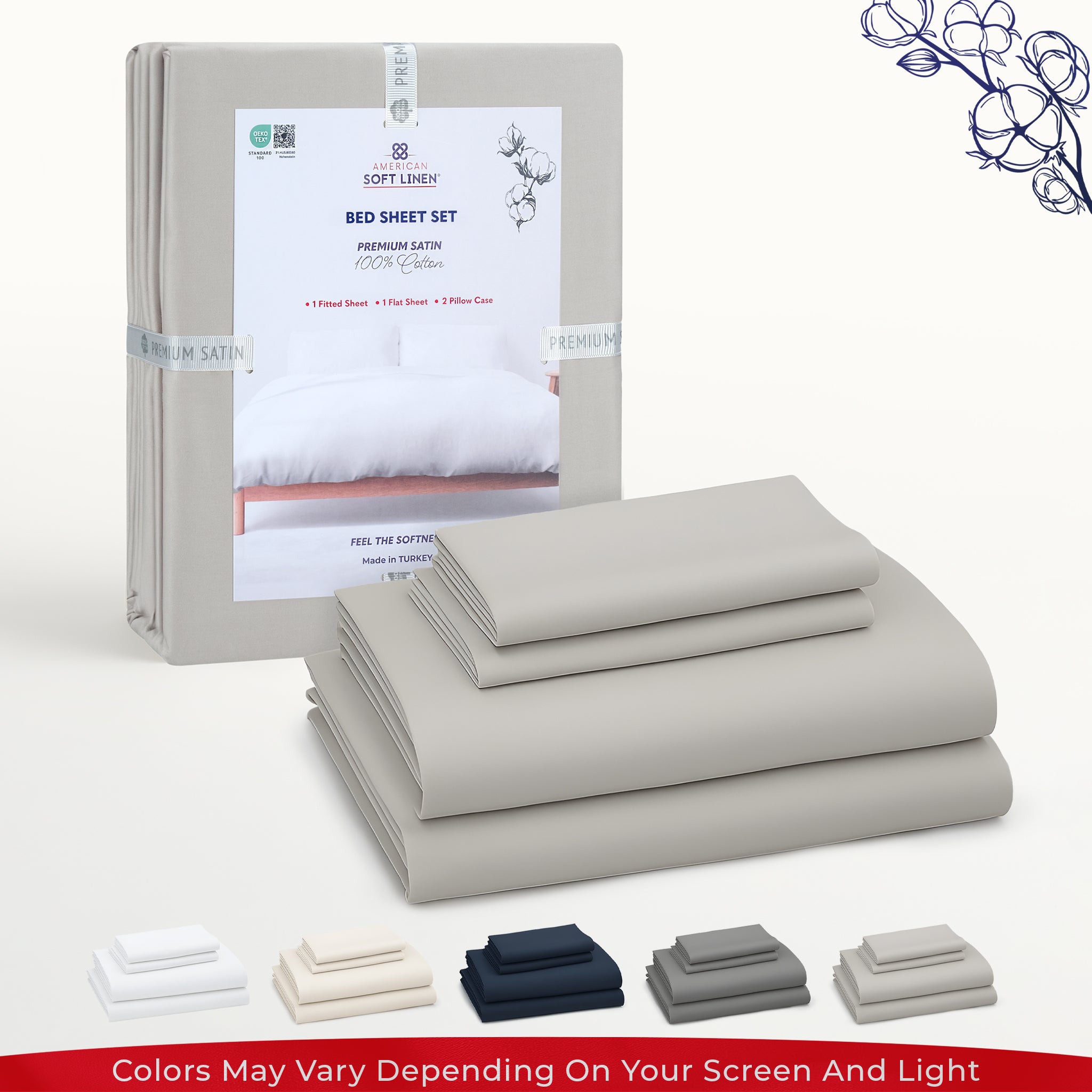 American-softlinen Luxury 100% Cotton Sateen Weave Sheets Set - Premium Bed Sheet Sets