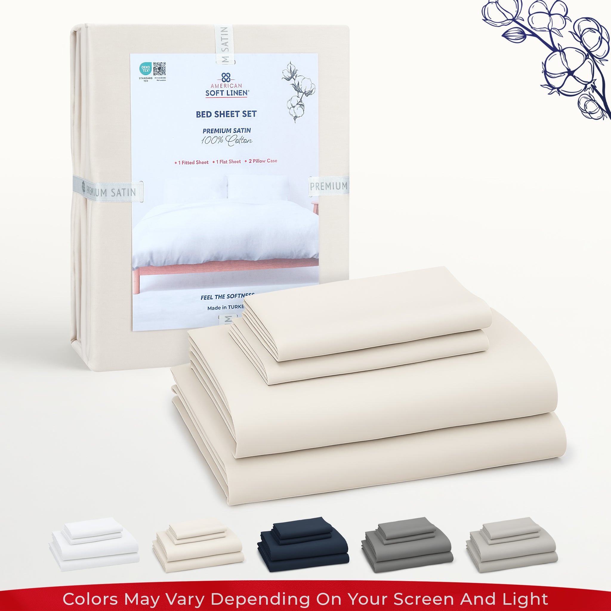 American-softlinen Luxury 100% Cotton Sateen Weave Sheets Set - Premium Bed Sheet Sets