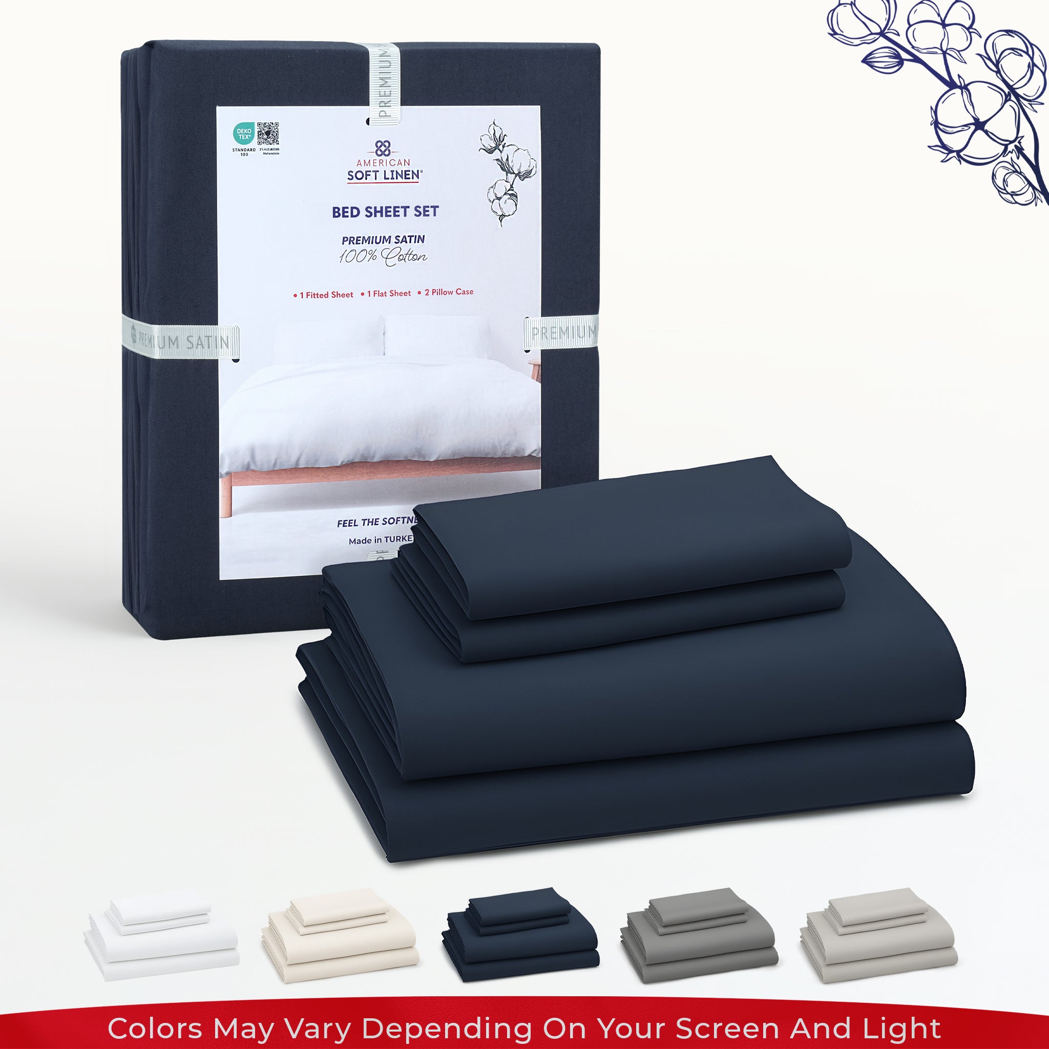 American-softlinen Luxury 100% Cotton Sateen Weave Sheets Set - Premium Bed Sheet Sets
