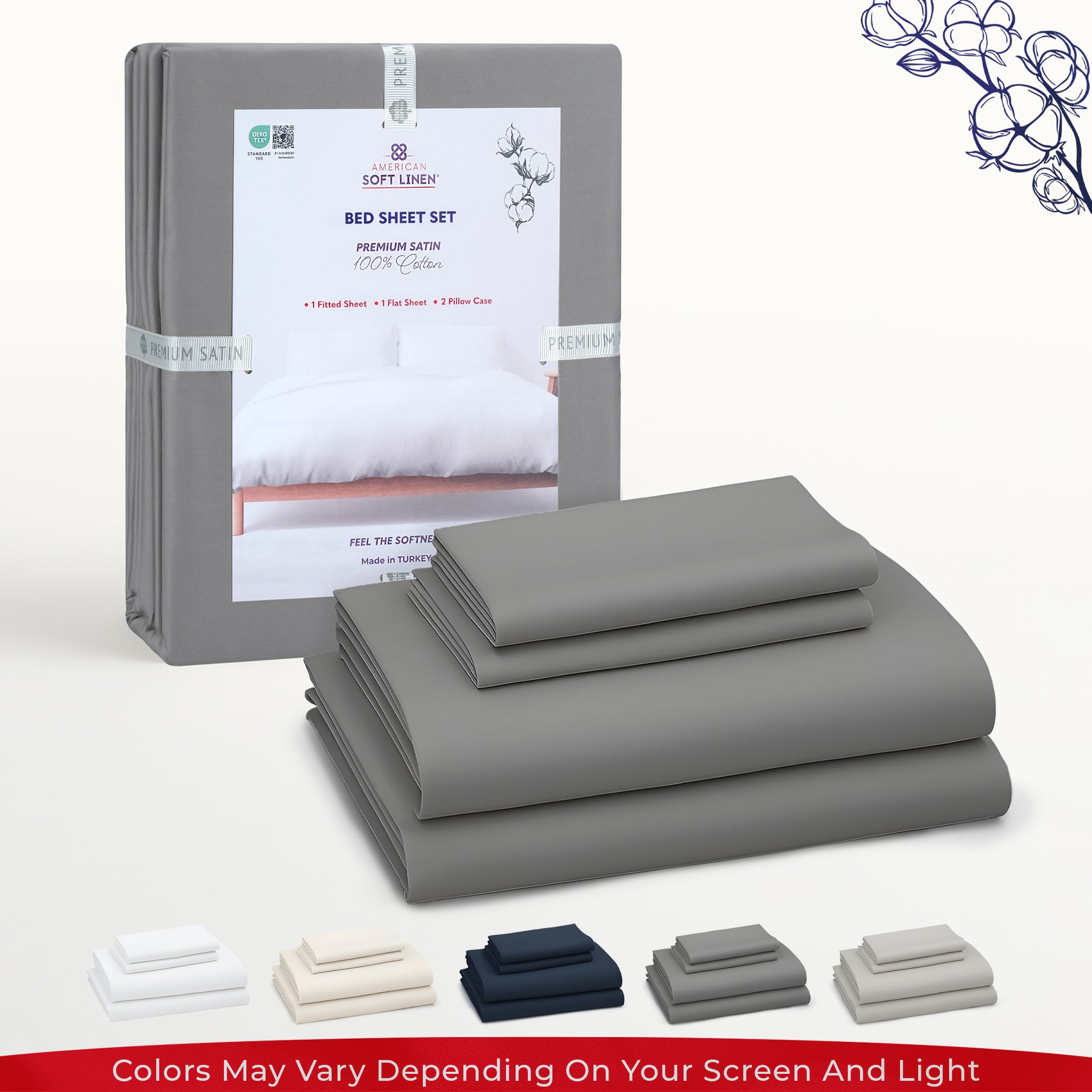 American-softlinen Luxury 100% Cotton Sateen Weave Sheets Set - Premium Bed Sheet Sets