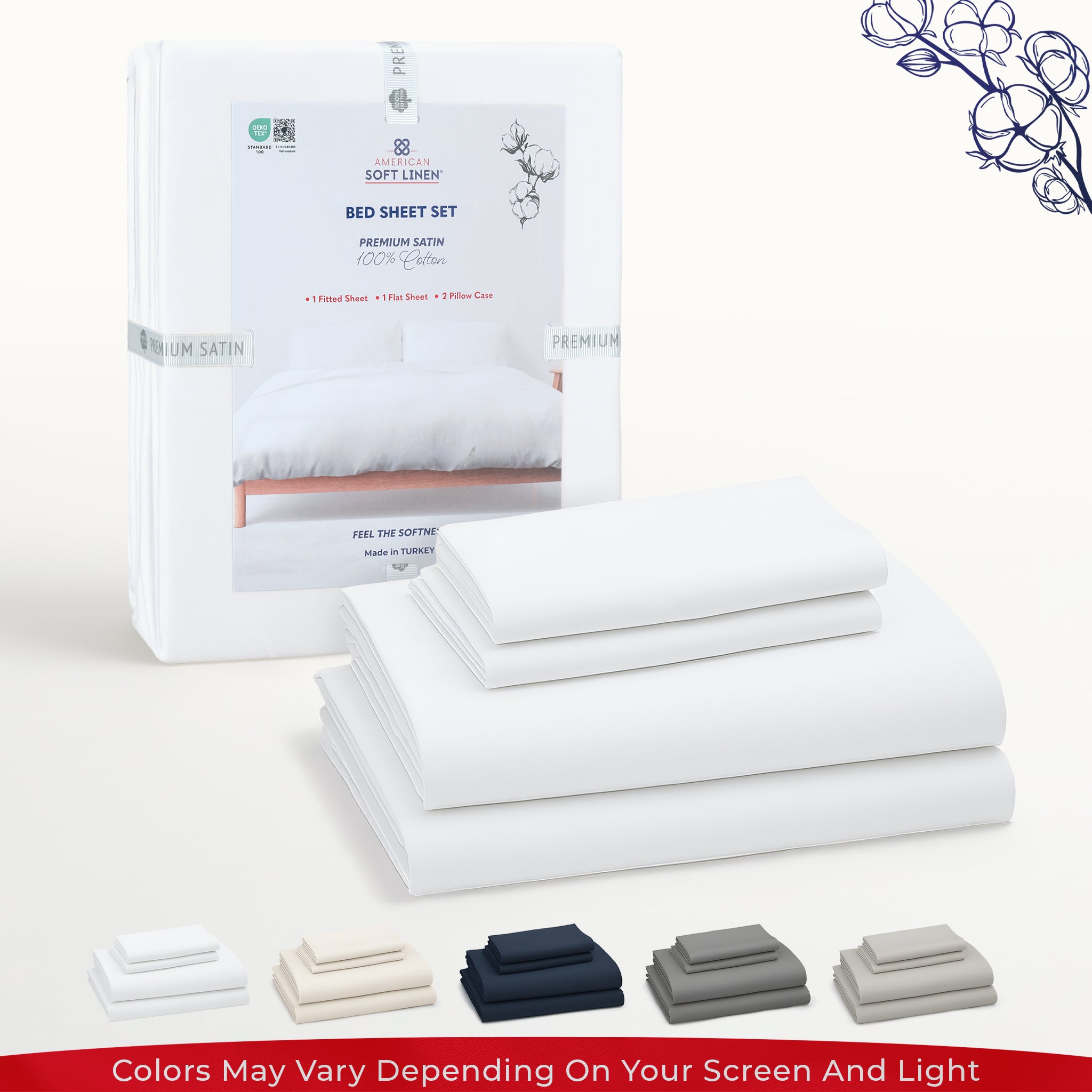 American-softlinen Luxury 100% Cotton Sateen Weave Sheets Set - Premium Bed Sheet Sets