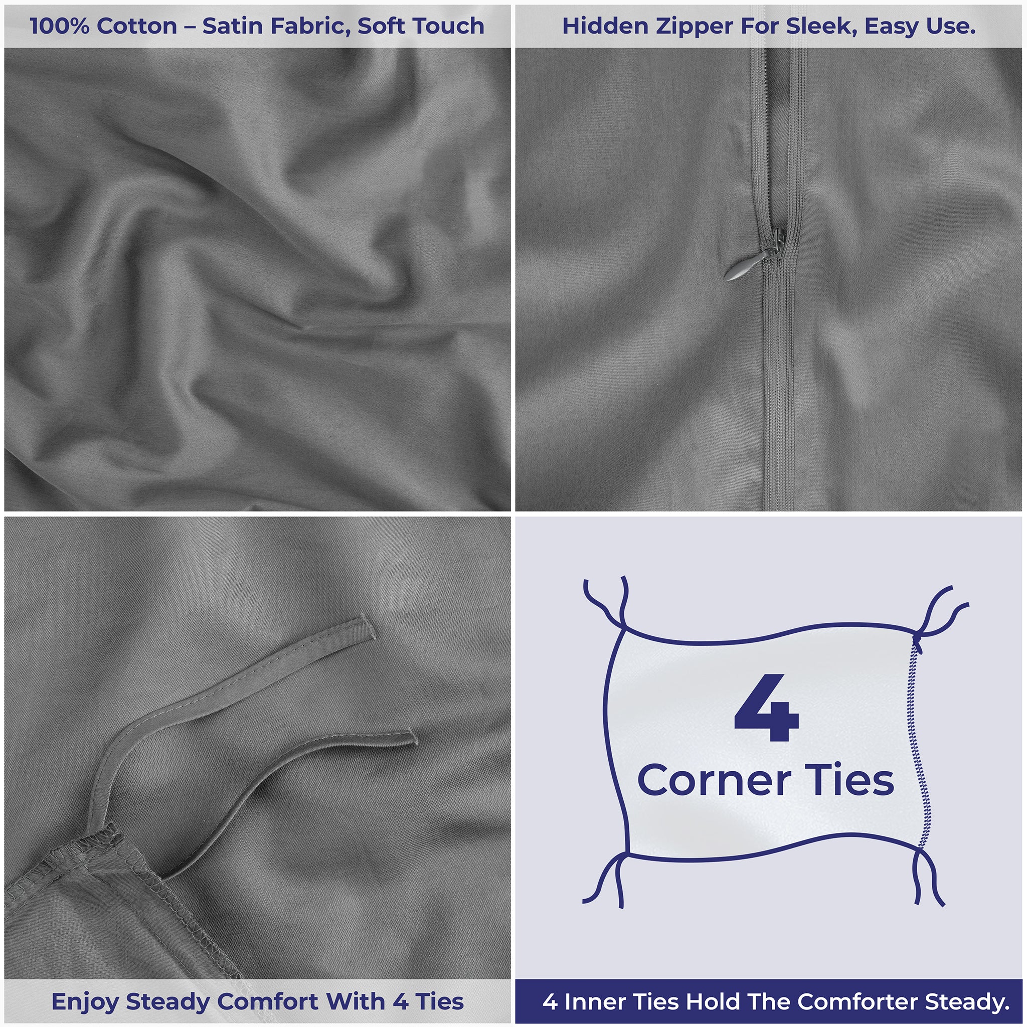 American-softlinen Luxury 100% Cotton Sateen Weave Duvet Cover Set, 1 Duvet Cover and 2 Pillow Shams, Machine Washable 3 Piece Bedding Sets
