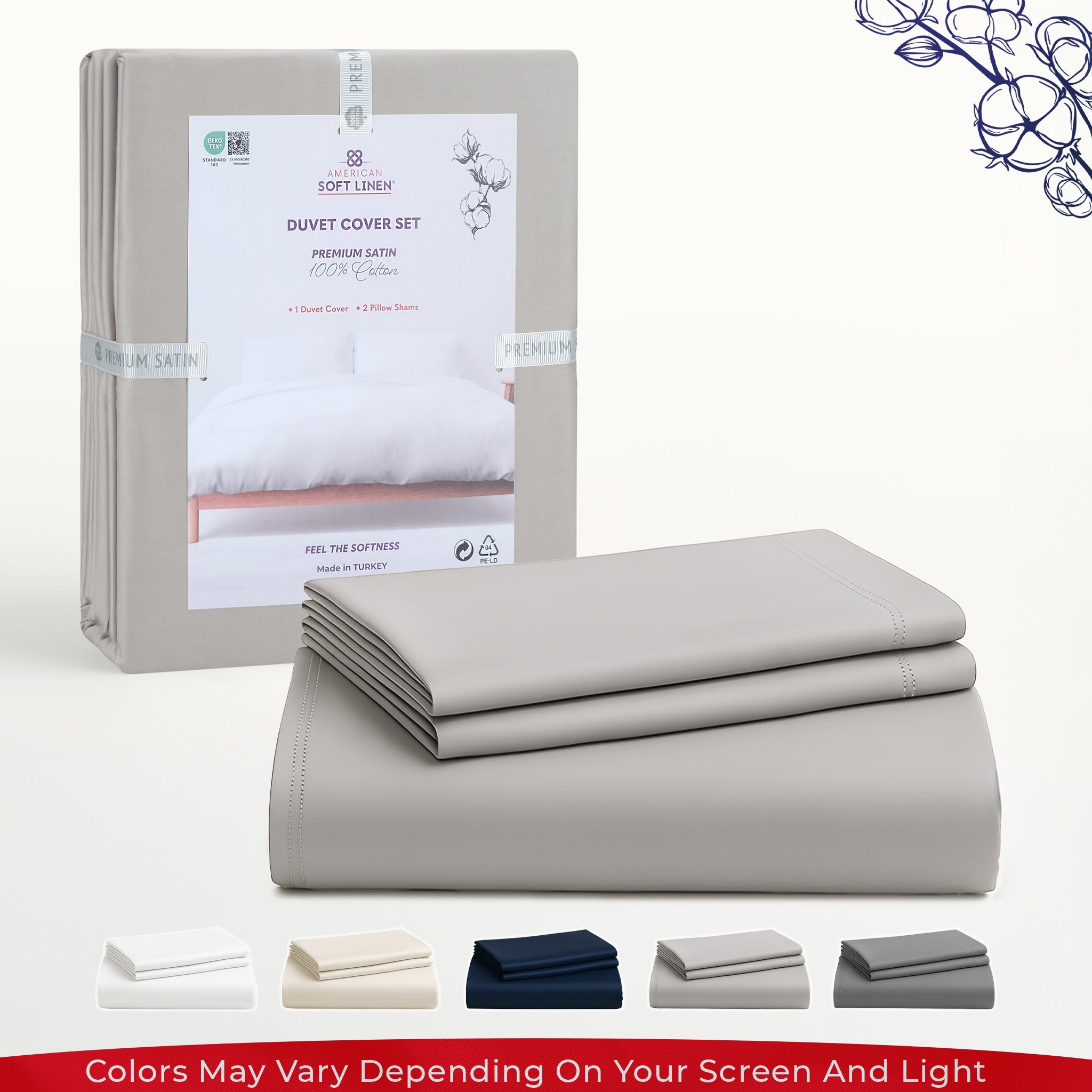 American-softlinen Luxury 100% Cotton Sateen Weave Duvet Cover Set, 1 Duvet Cover and 2 Pillow Shams, Machine Washable 3 Piece Bedding Sets