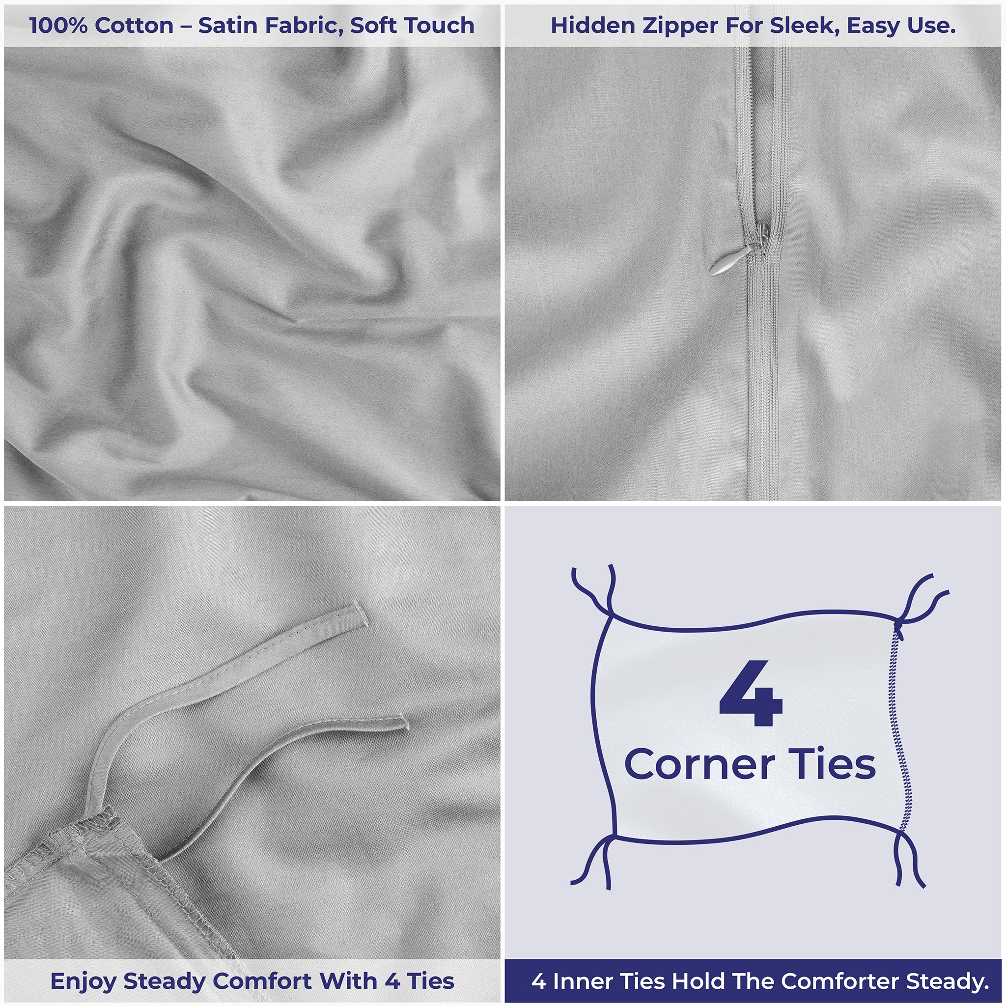 American-softlinen Luxury 100% Cotton Sateen Weave Duvet Cover Set, 1 Duvet Cover and 2 Pillow Shams, Machine Washable 3 Piece Bedding Sets