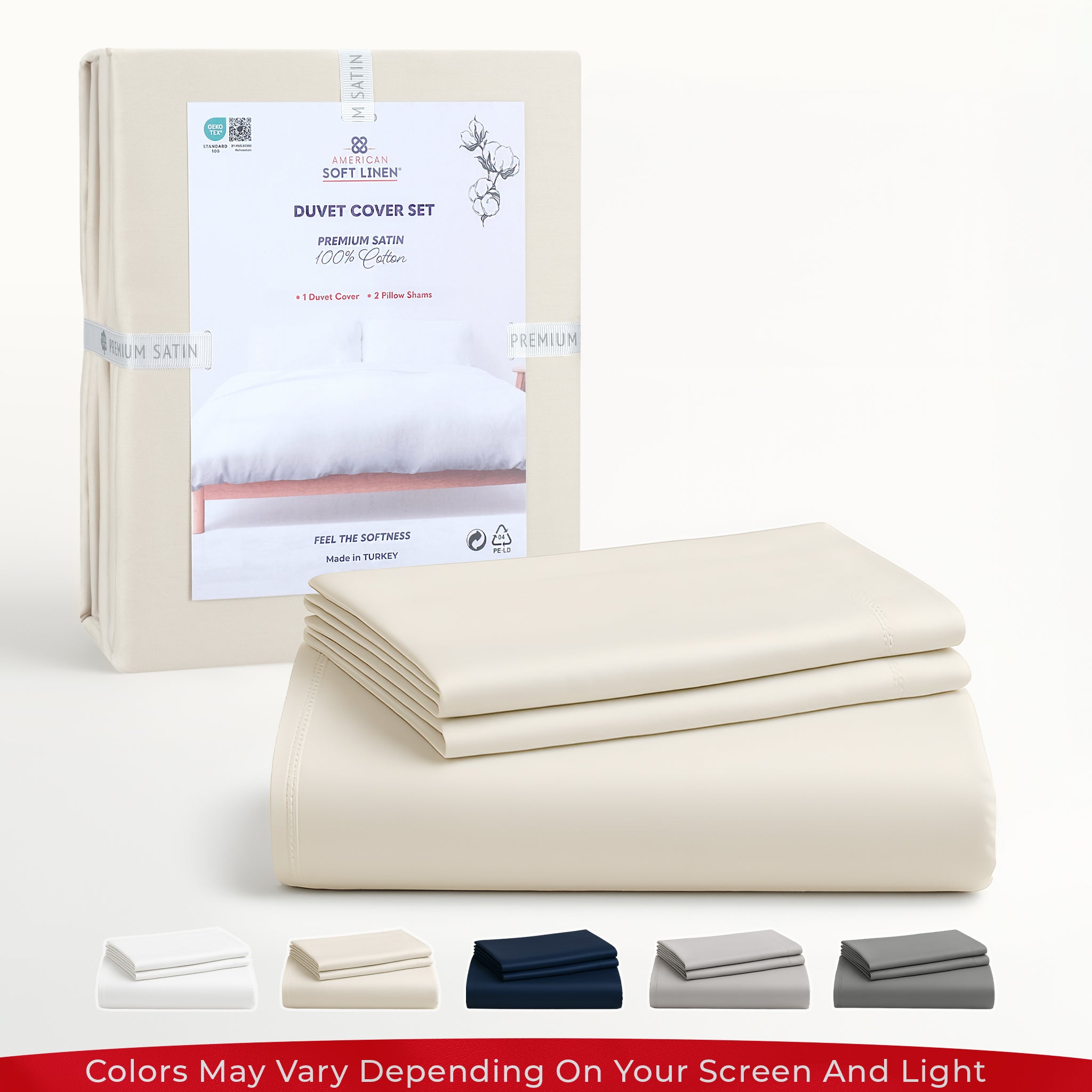 American-softlinen Luxury 100% Cotton Sateen Weave Duvet Cover Set, 1 Duvet Cover and 2 Pillow Shams, Machine Washable 3 Piece Bedding Sets