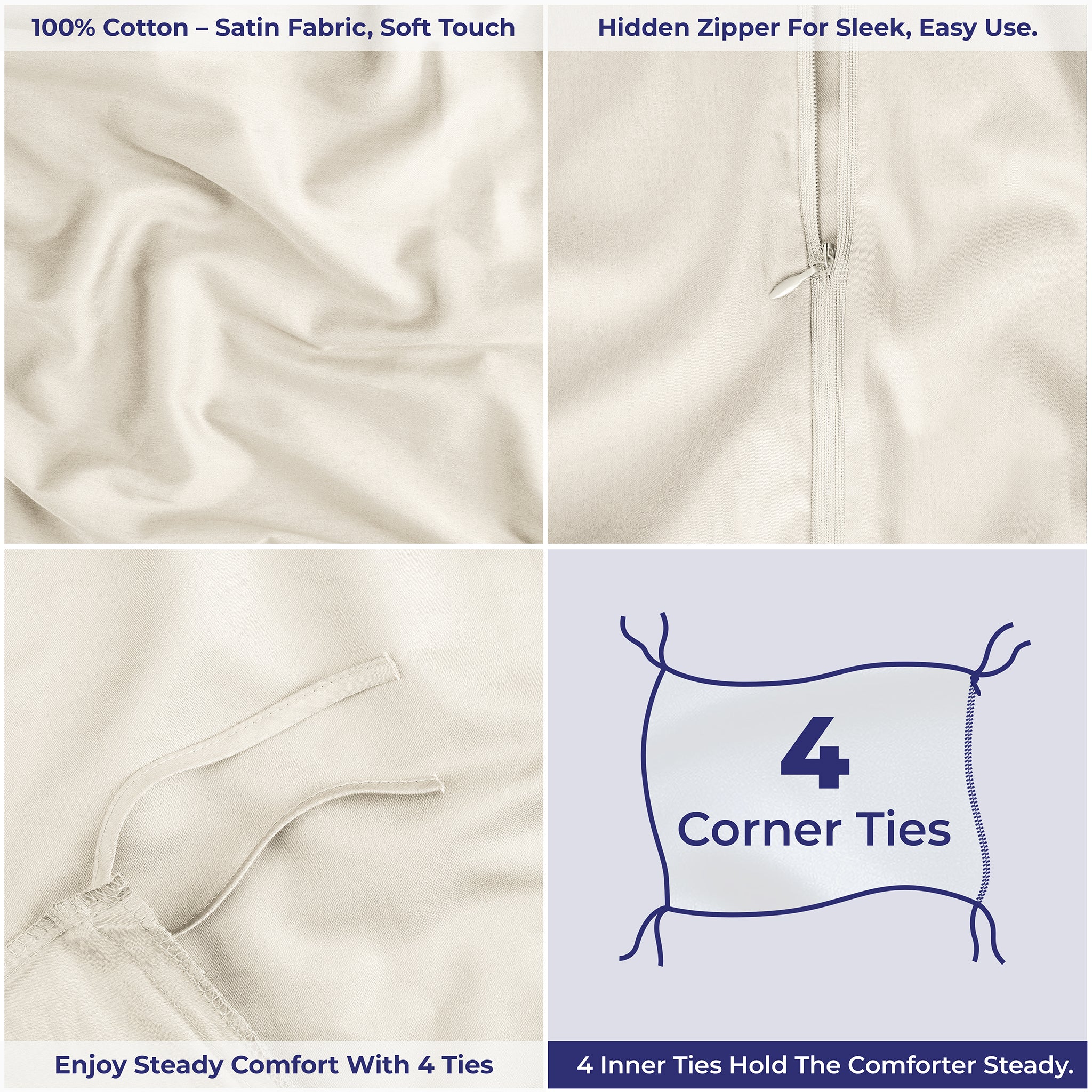 American-softlinen Luxury 100% Cotton Sateen Weave Duvet Cover Set, 1 Duvet Cover and 2 Pillow Shams, Machine Washable 3 Piece Bedding Sets