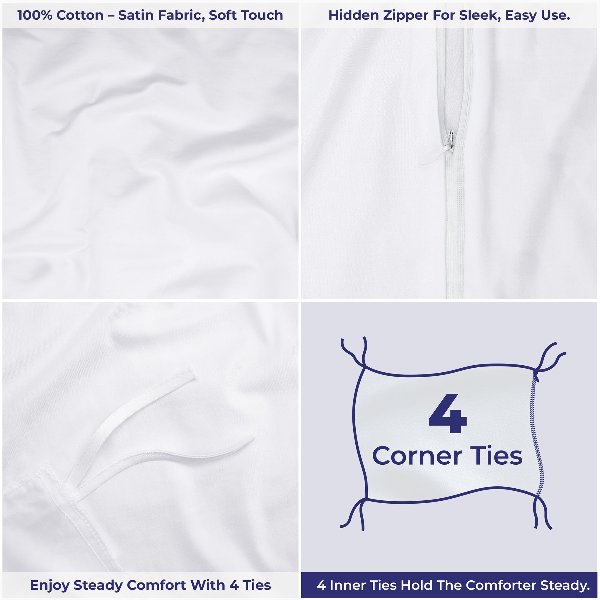 American-softlinen Luxury 100% Cotton Sateen Weave Duvet Cover Set, 1 Duvet Cover and 2 Pillow Shams, Machine Washable 3 Piece Bedding Sets