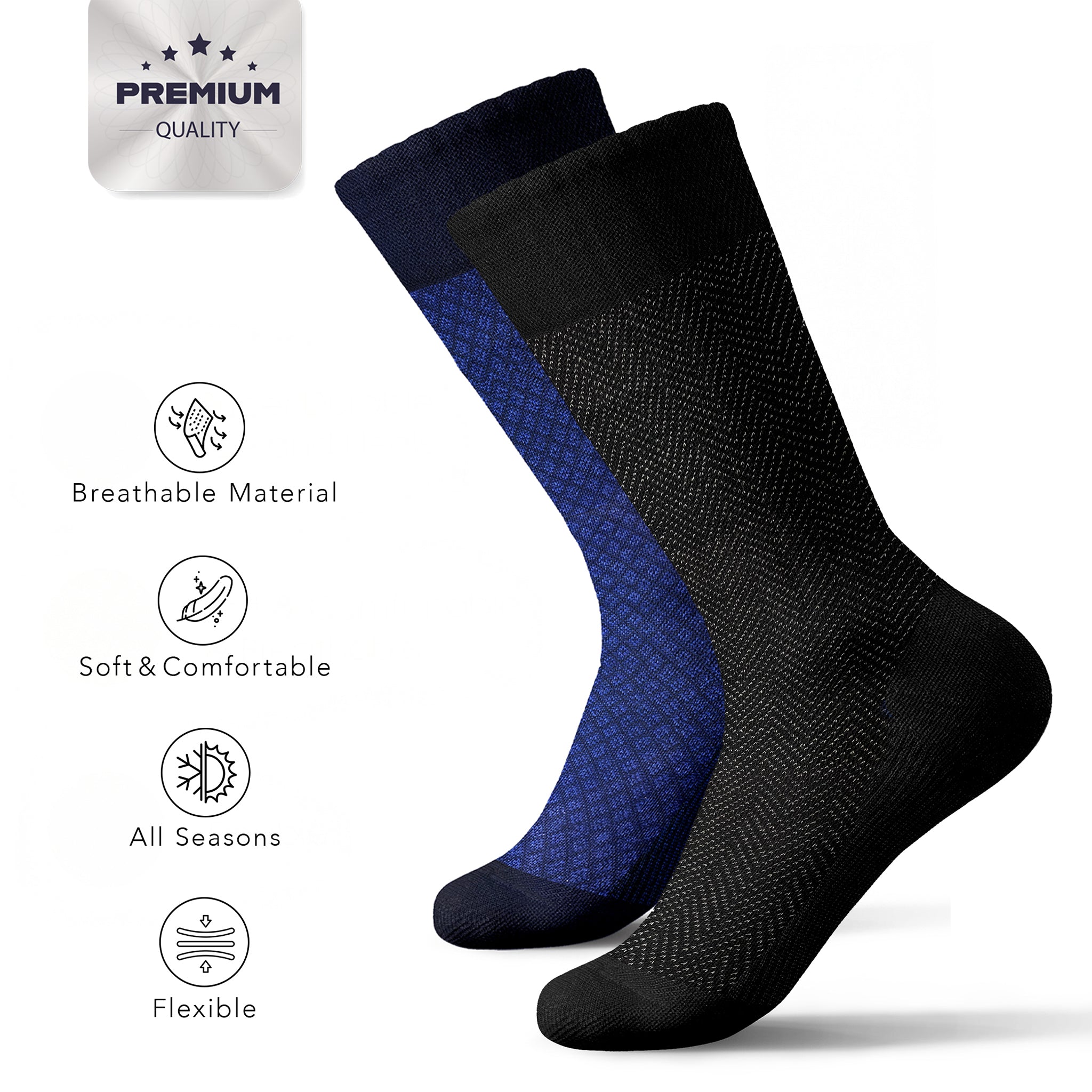 American-softlinen men’s luxury patterned crew dress socks in premium gift box organizer, Mix color,  5 pack black + 5 pack blue