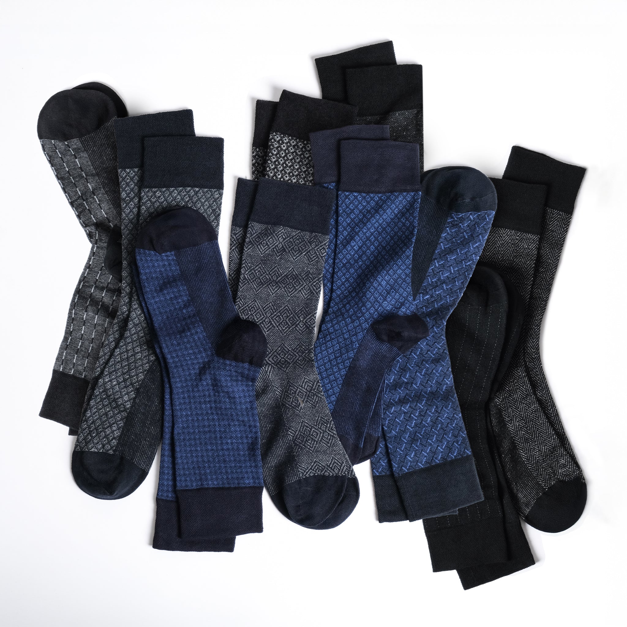American-softlinen men’s luxury patterned crew dress socks in premium gift box organizer, Mix color,  5 pack black + 5 pack blue