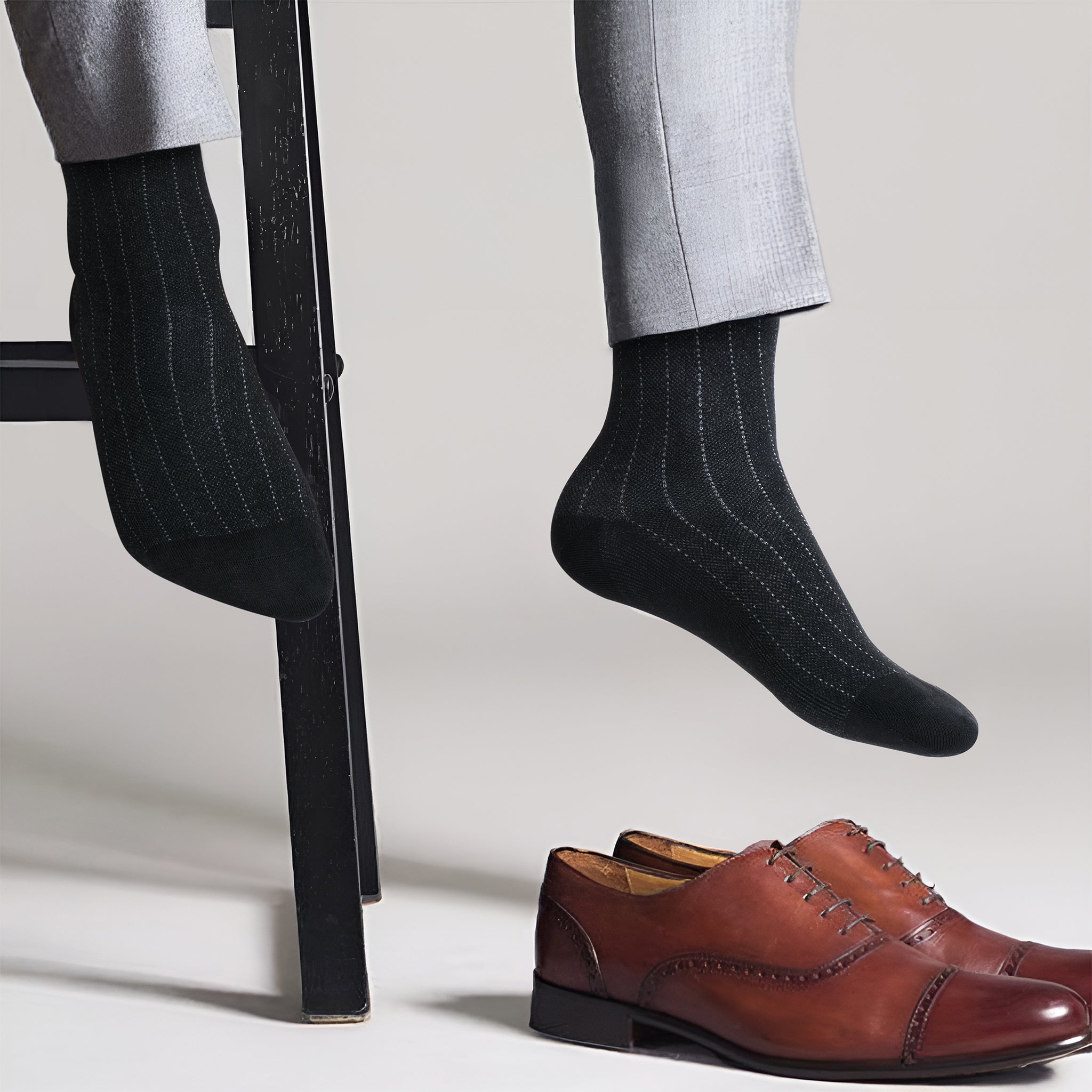 American-softlinen men’s luxury patterned crew dress socks in premium gift box organizer, 5 pack black