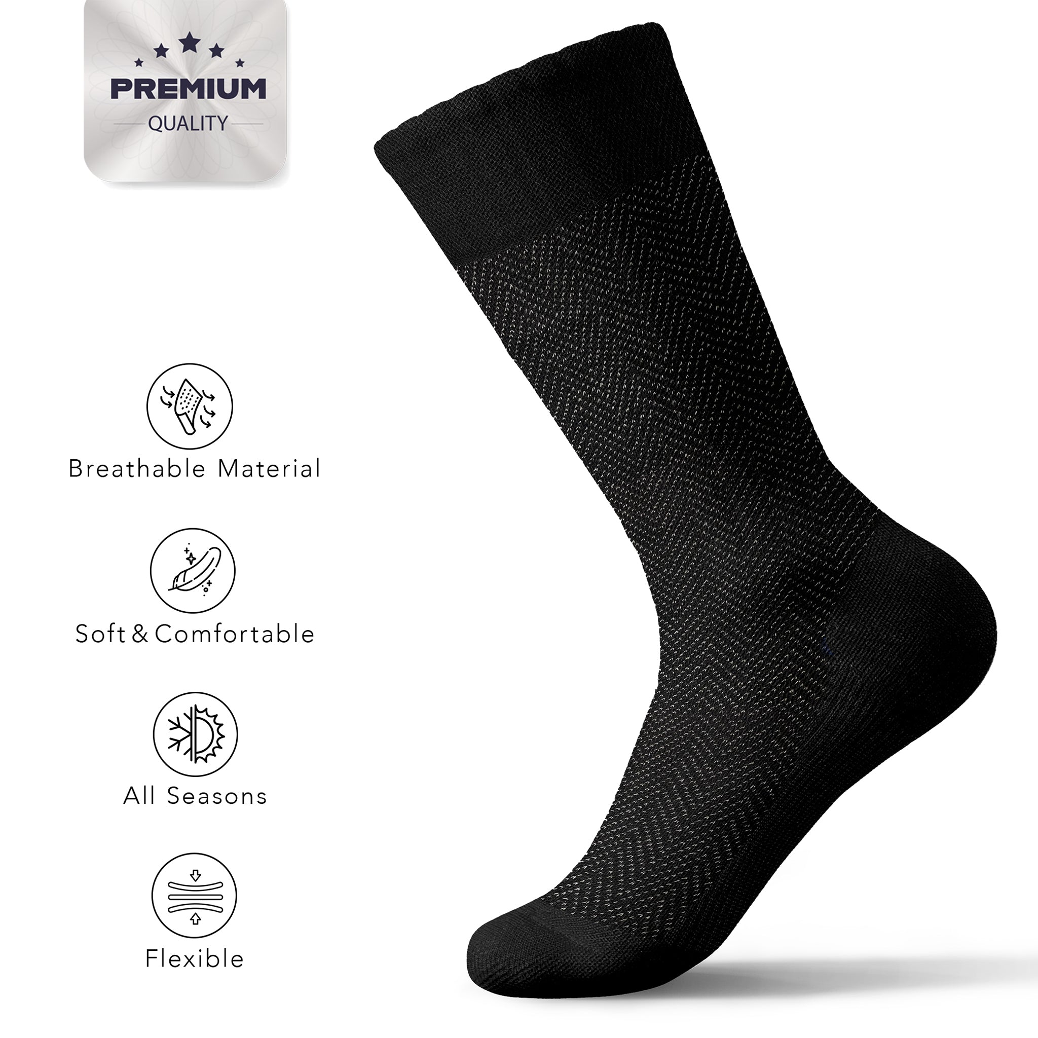 American-softlinen men’s luxury patterned crew dress socks in premium gift box organizer, 5 pack black