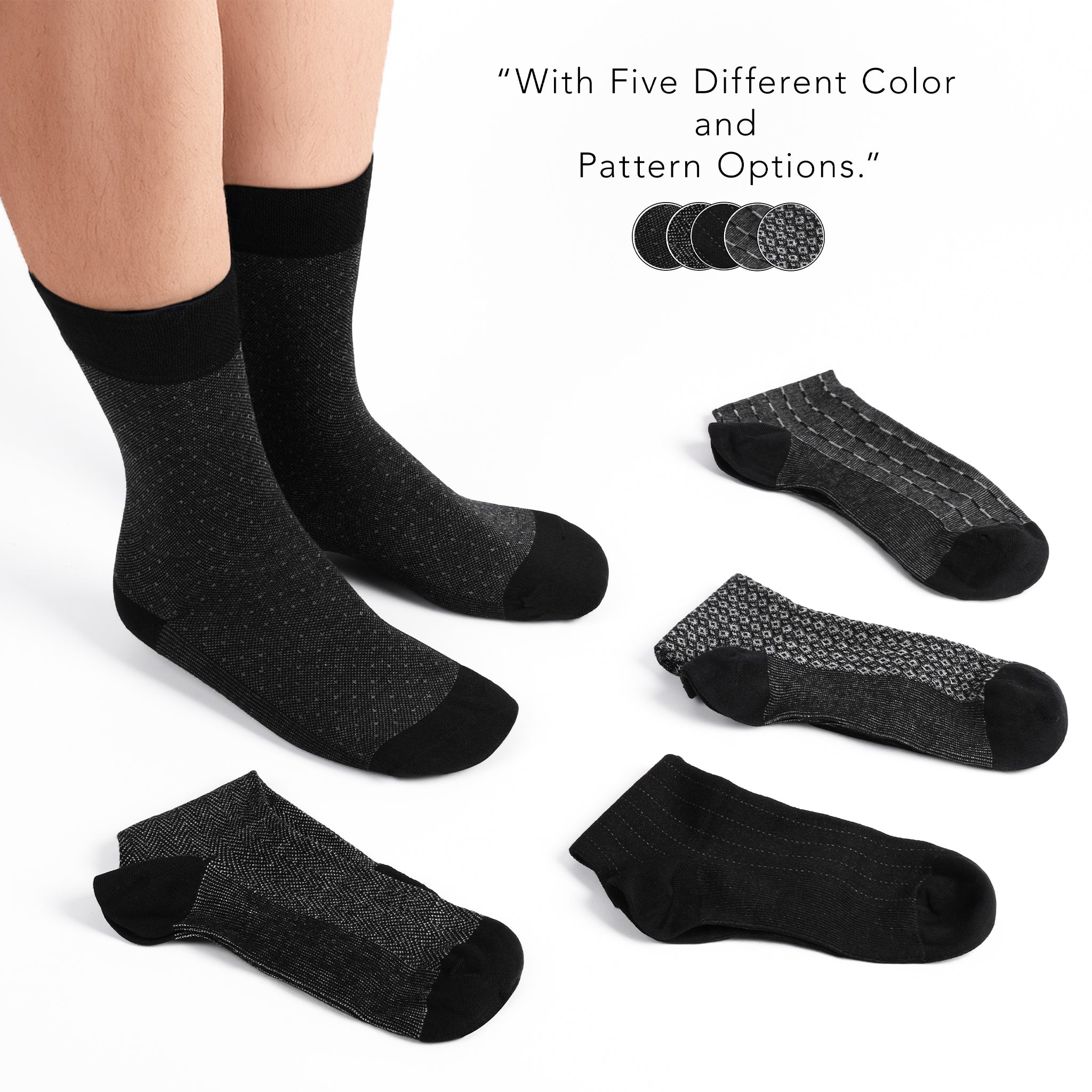American-softlinen men’s luxury patterned crew dress socks in premium gift box organizer, 5 pack black