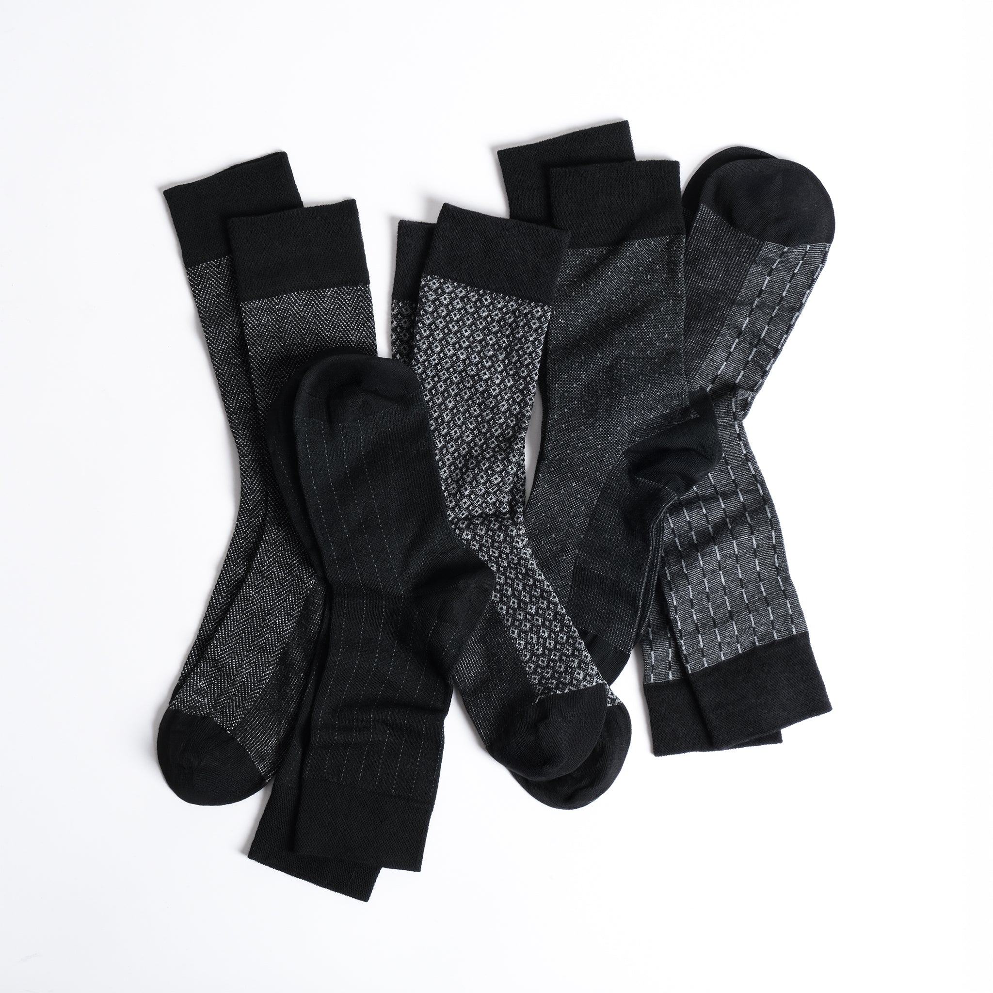 American-softlinen men’s luxury patterned crew dress socks in premium gift box organizer, 5 pack black