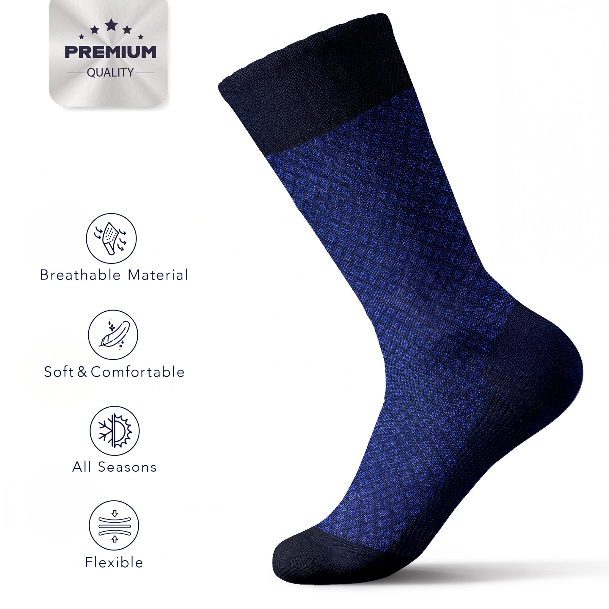 American-softlinen men’s luxury patterned crew dress socks in premium gift box organizer, 5 pack blue