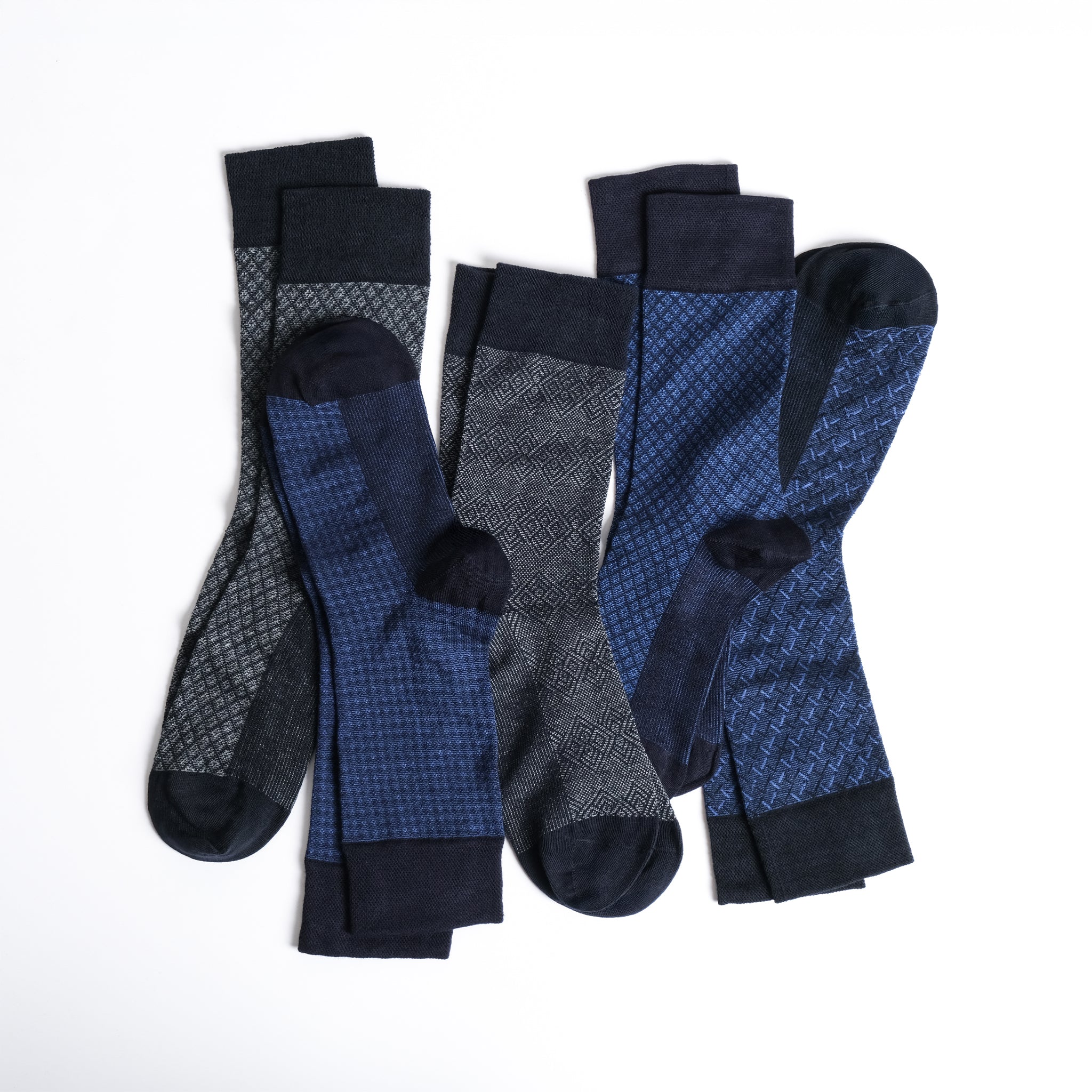 American-softlinen men’s luxury patterned crew dress socks in premium gift box organizer, 5 pack blue
