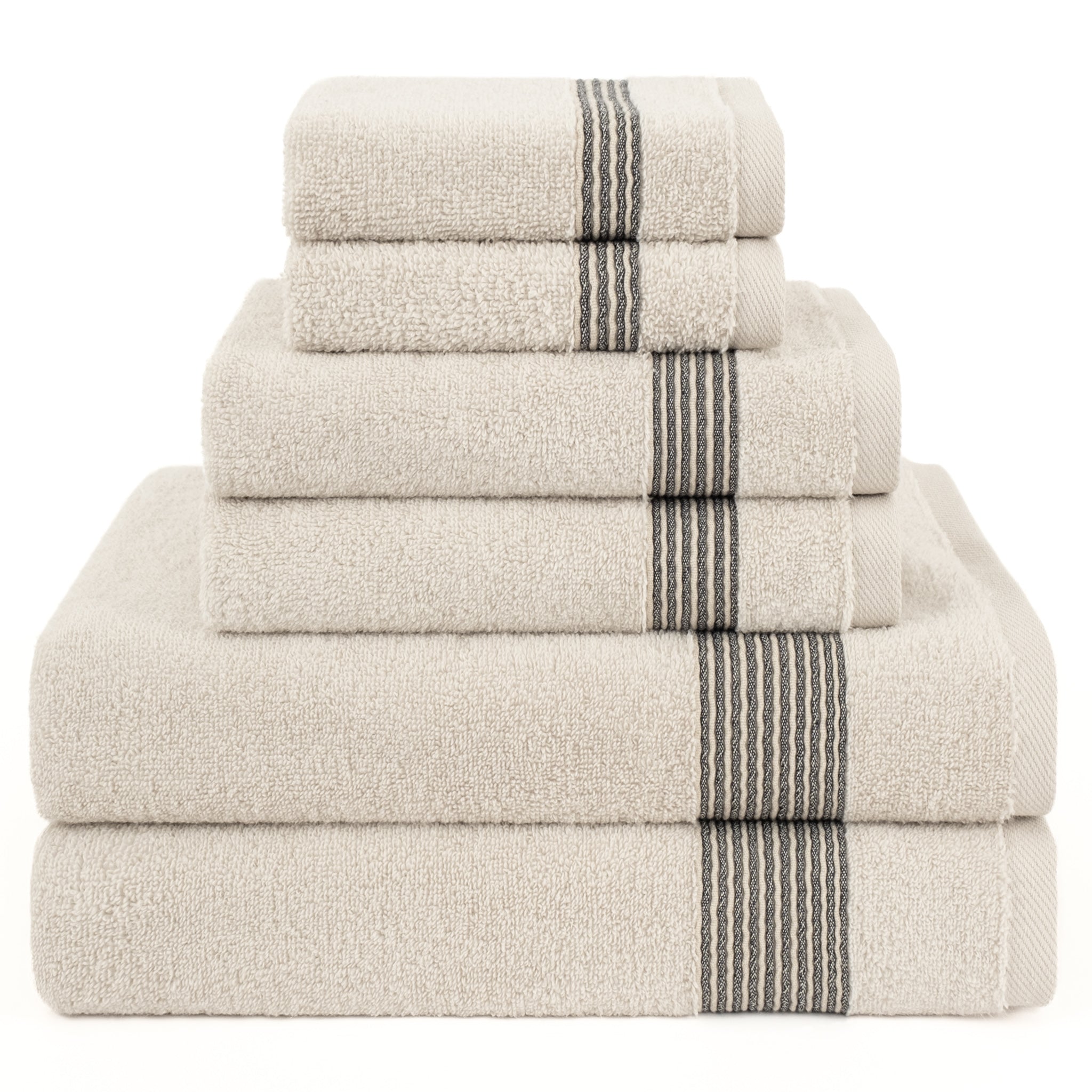 American-softlinen Pleated Collection 100% Combed Cotton Luxury 6 Piece Towel Set, Zero Twist Ultra Soft and Plush 460 GSM Towels for Bathroom