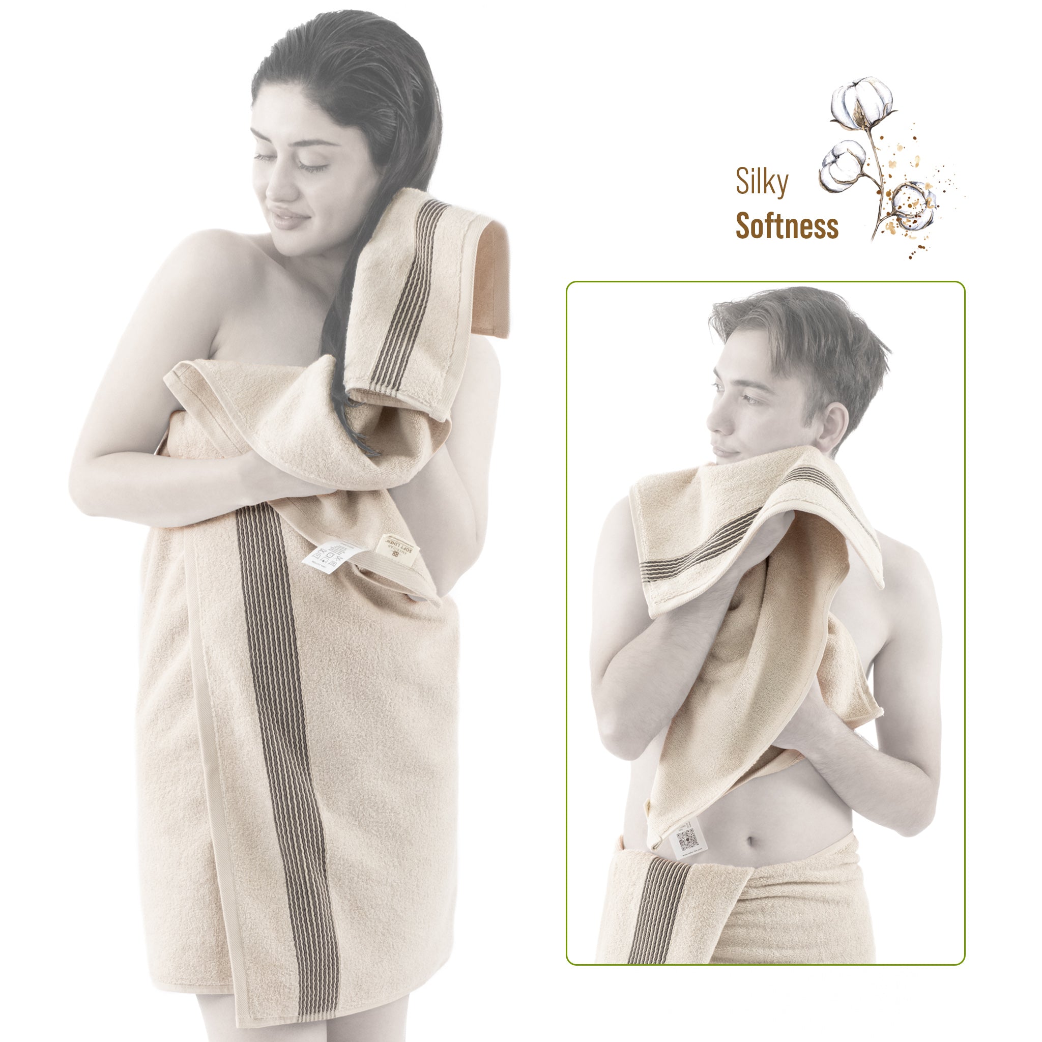 American-softlinen Pleated Collection 100% Combed Cotton Luxury 6 Piece Towel Set, Zero Twist Ultra Soft and Plush 460 GSM Towels for Bathroom