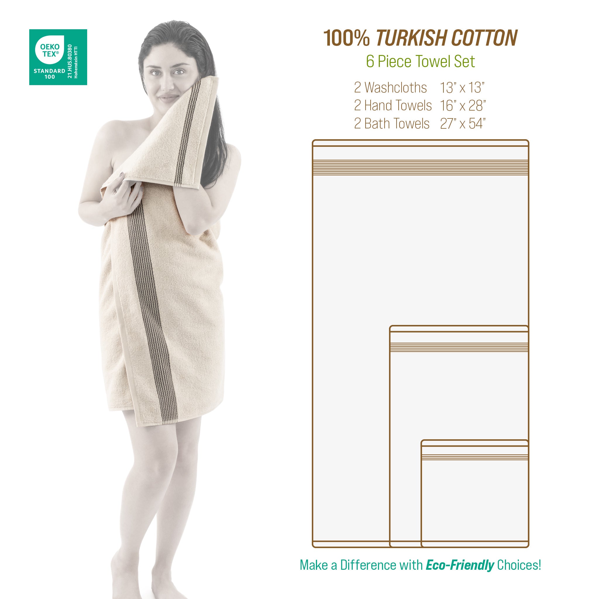 American-softlinen Pleated Collection 100% Combed Cotton Luxury 6 Piece Towel Set, Zero Twist Ultra Soft and Plush 460 GSM Towels for Bathroom