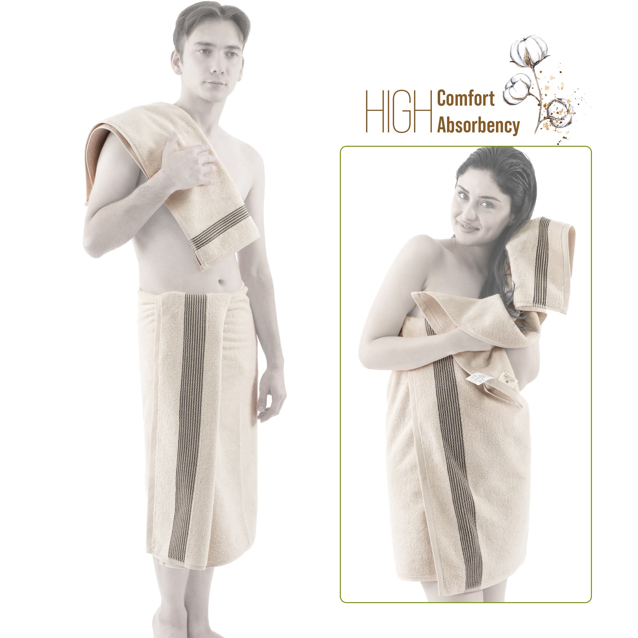 American-softlinen Pleated Collection 100% Combed Cotton Luxury 6 Piece Towel Set, Zero Twist Ultra Soft and Plush 460 GSM Towels for Bathroom