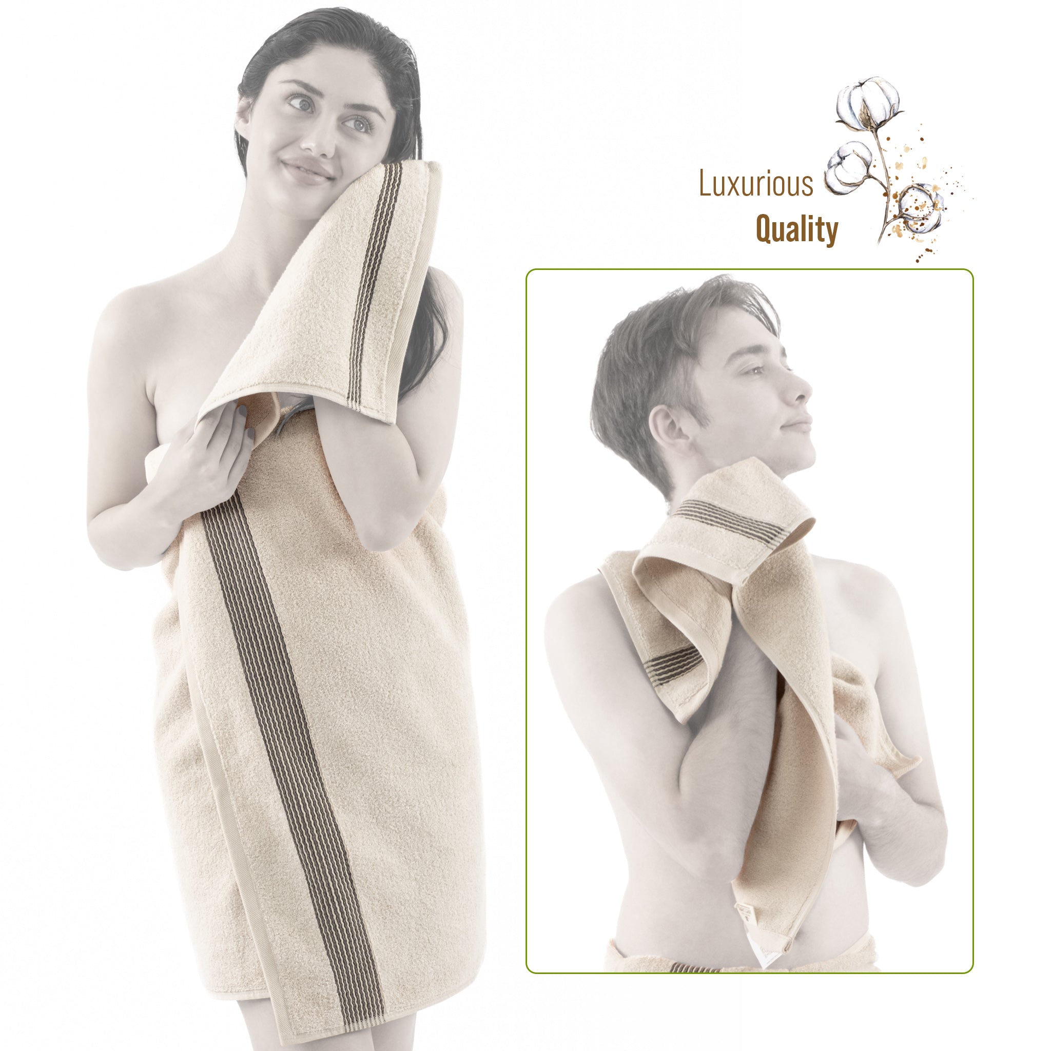 American-softlinen Pleated Collection 100% Combed Cotton Luxury 6 Piece Towel Set, Zero Twist Ultra Soft and Plush 460 GSM Towels for Bathroom
