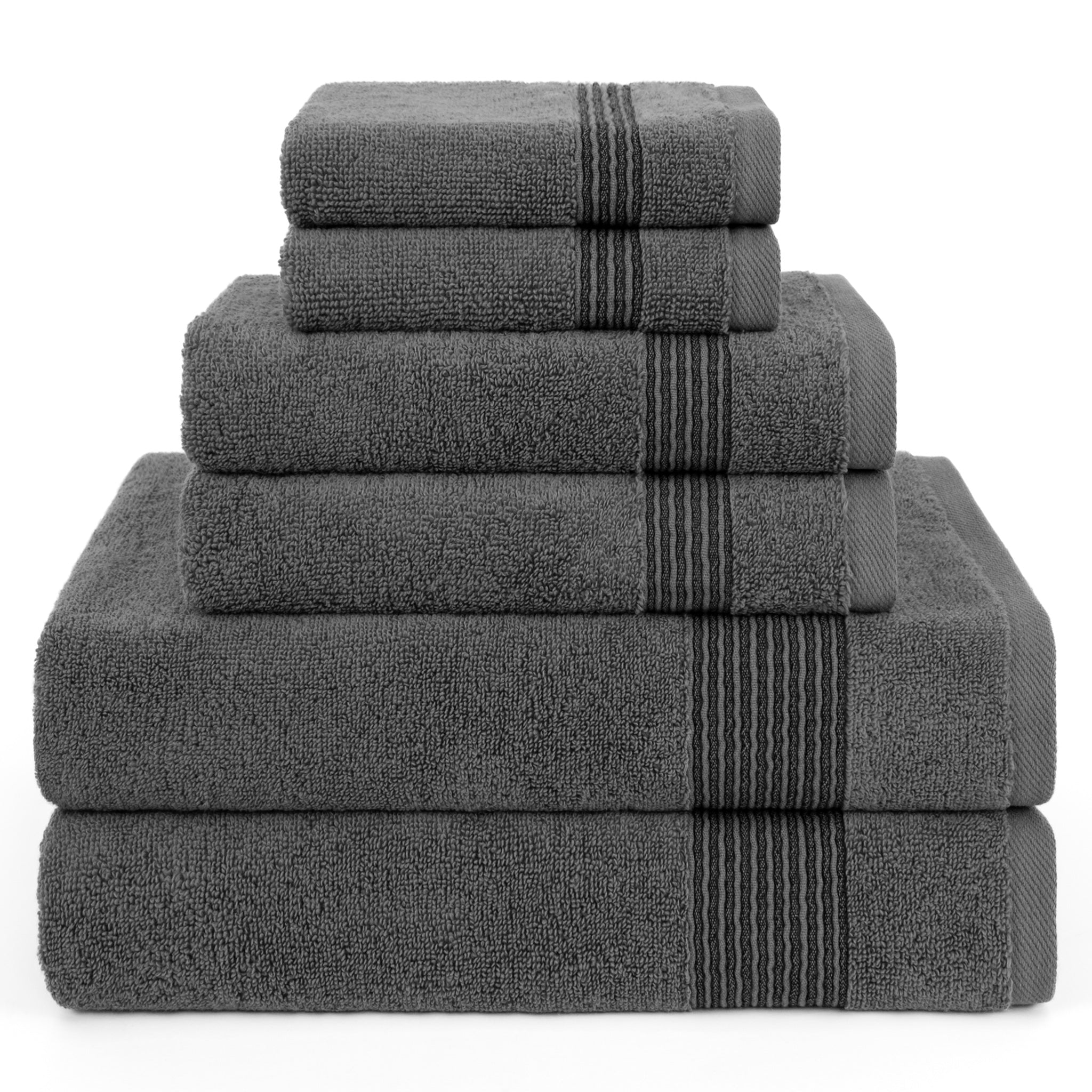 American-softlinen Pleated Collection 100% Combed Cotton Luxury 6 Piece Towel Set, Zero Twist Ultra Soft and Plush 460 GSM Towels for Bathroom