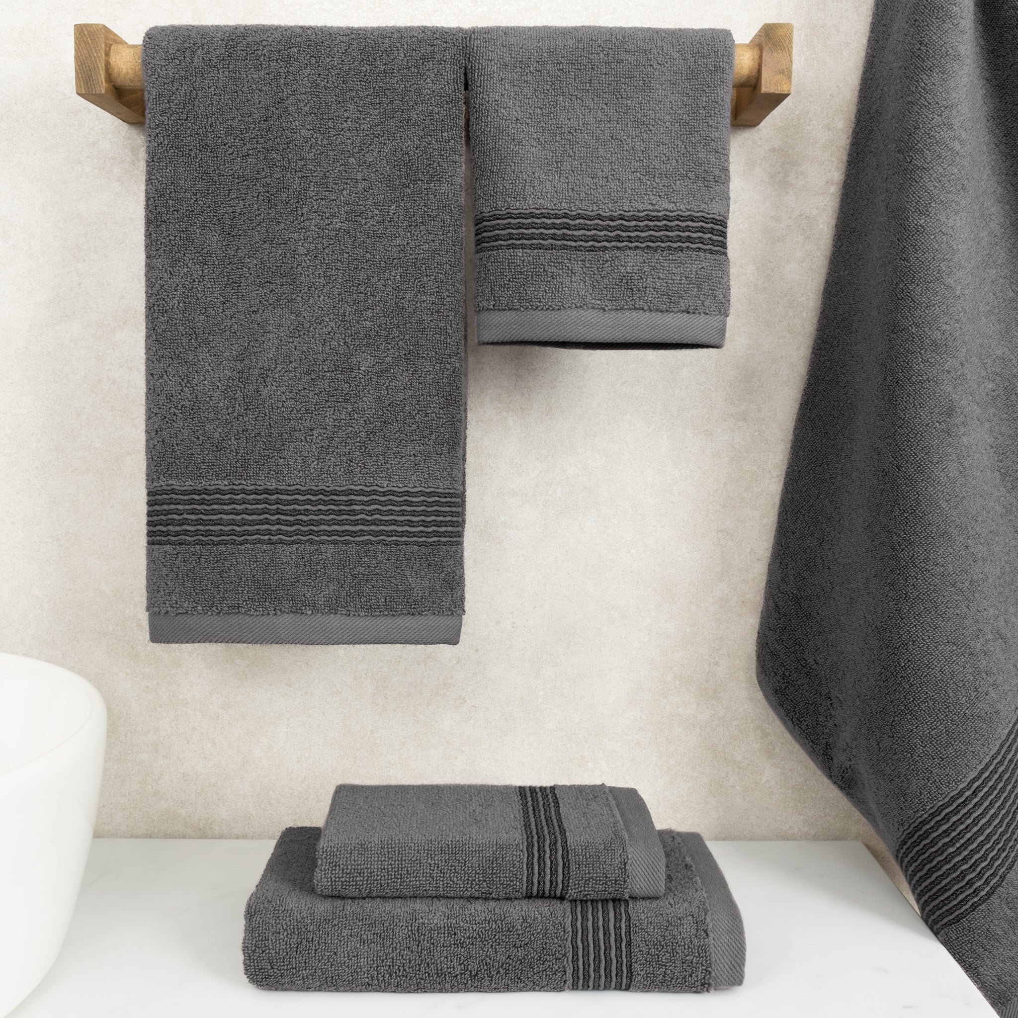 American-softlinen Pleated Collection 100% Combed Cotton Luxury 6 Piece Towel Set, Zero Twist Ultra Soft and Plush 460 GSM Towels for Bathroom