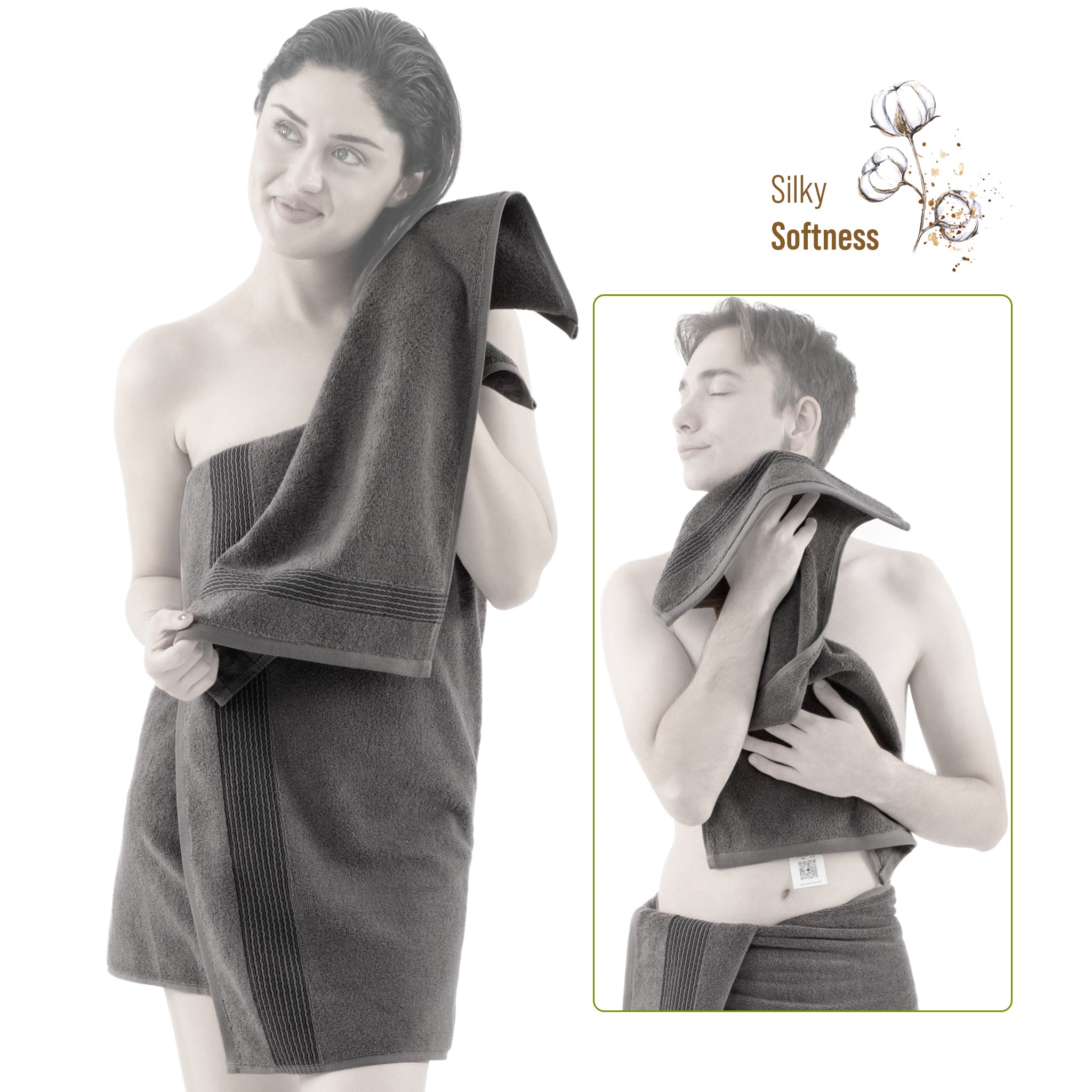 American-softlinen Pleated Collection 100% Combed Cotton Luxury 6 Piece Towel Set, Zero Twist Ultra Soft and Plush 460 GSM Towels for Bathroom