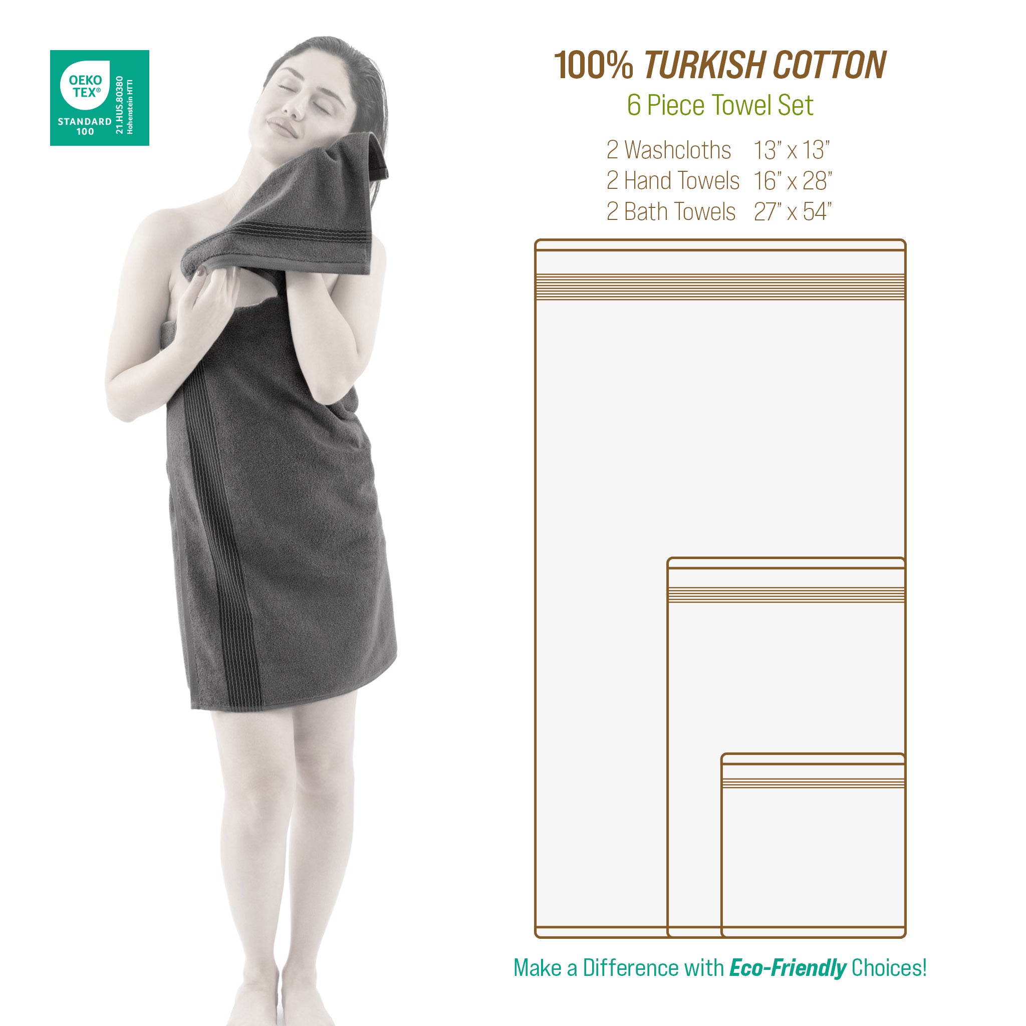 American-softlinen Pleated Collection 100% Combed Cotton Luxury 6 Piece Towel Set, Zero Twist Ultra Soft and Plush 460 GSM Towels for Bathroom