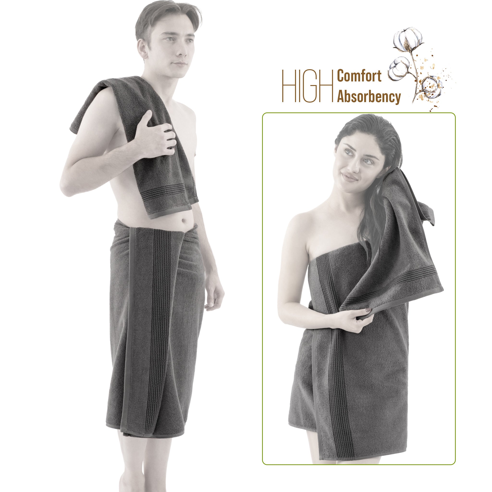American-softlinen Pleated Collection 100% Combed Cotton Luxury 6 Piece Towel Set, Zero Twist Ultra Soft and Plush 460 GSM Towels for Bathroom