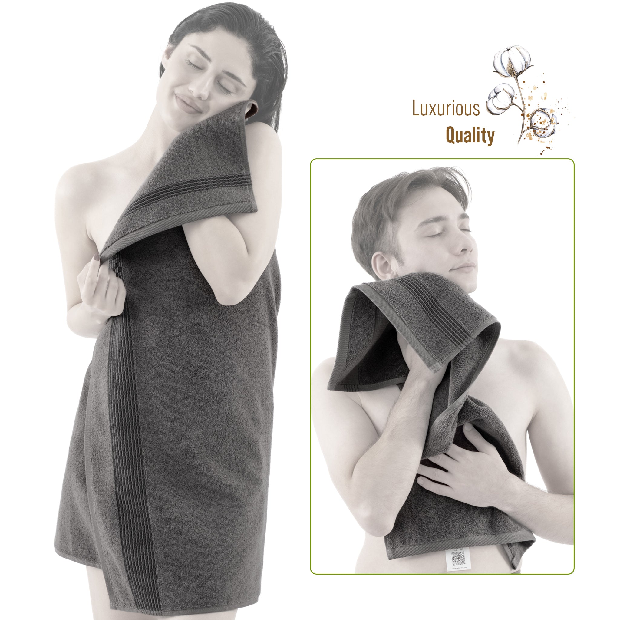 American-softlinen Pleated Collection 100% Combed Cotton Luxury 6 Piece Towel Set, Zero Twist Ultra Soft and Plush 460 GSM Towels for Bathroom