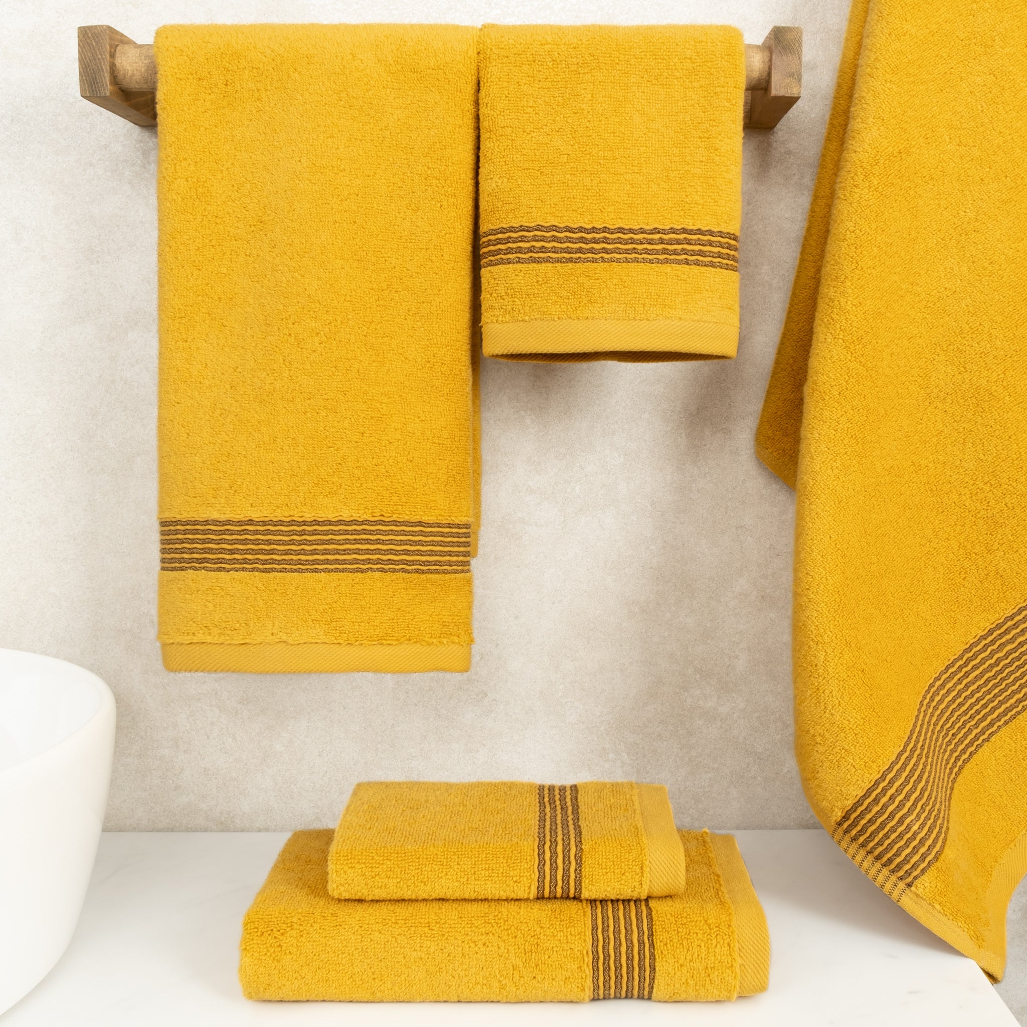 American-softlinen Pleated Collection 100% Combed Cotton Luxury 6 Piece Towel Set, Zero Twist Ultra Soft and Plush 460 GSM Towels for Bathroom