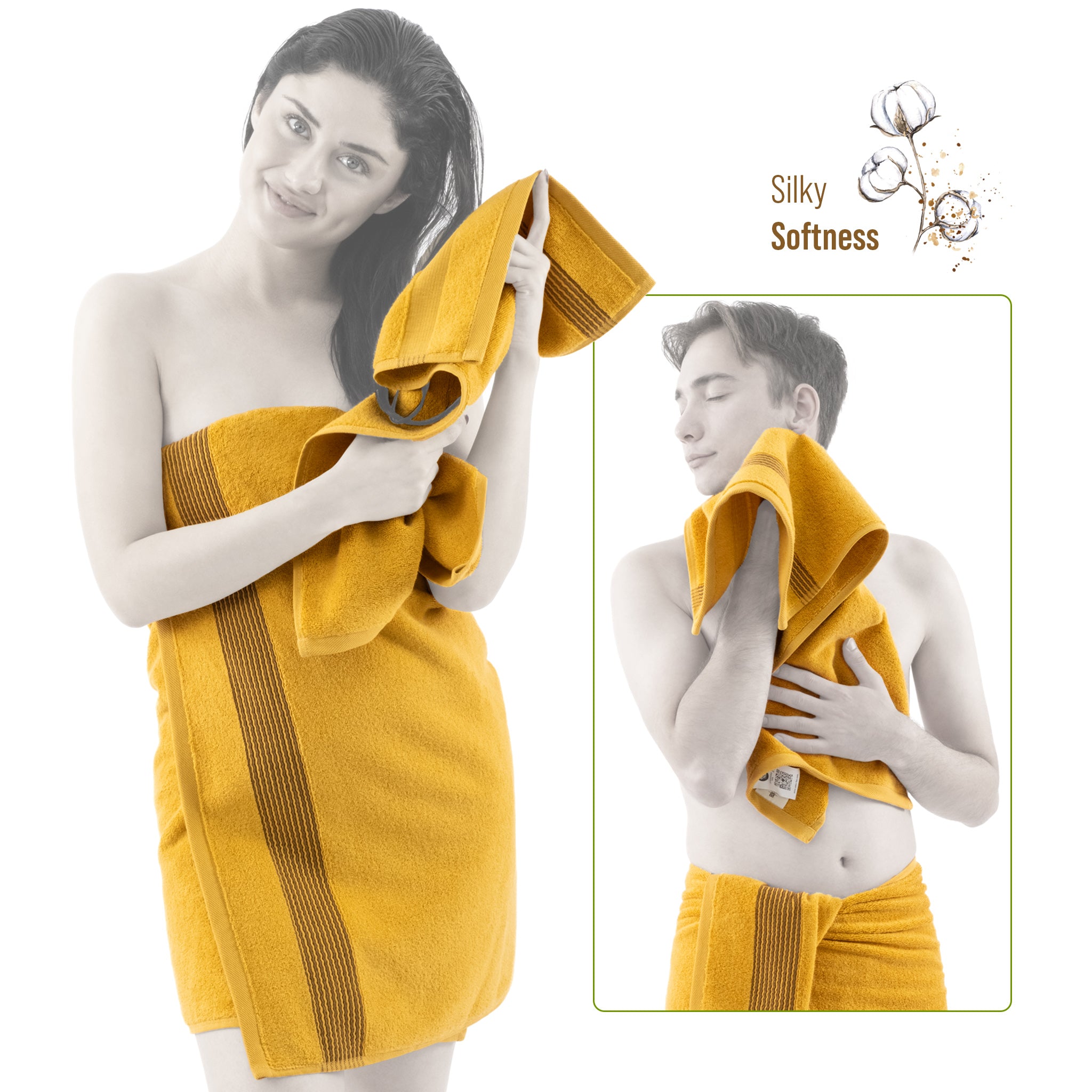 American-softlinen Pleated Collection 100% Combed Cotton Luxury 6 Piece Towel Set, Zero Twist Ultra Soft and Plush 460 GSM Towels for Bathroom