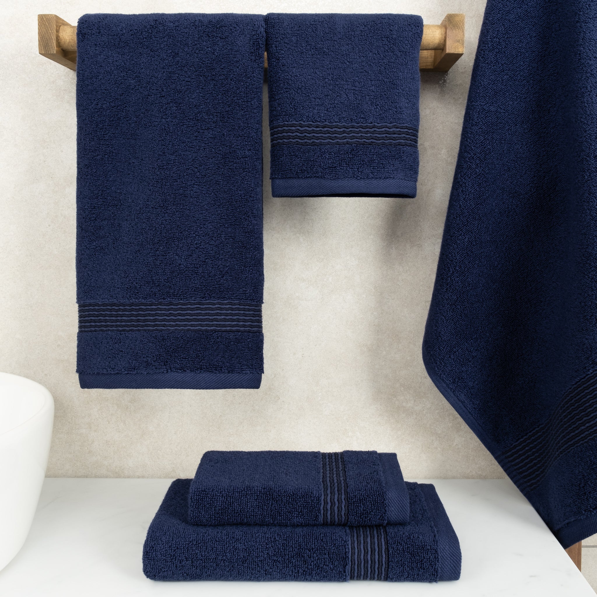 American-softlinen Pleated Collection 100% Combed Cotton Luxury 6 Piece Towel Set, Zero Twist Ultra Soft and Plush 460 GSM Towels for Bathroom