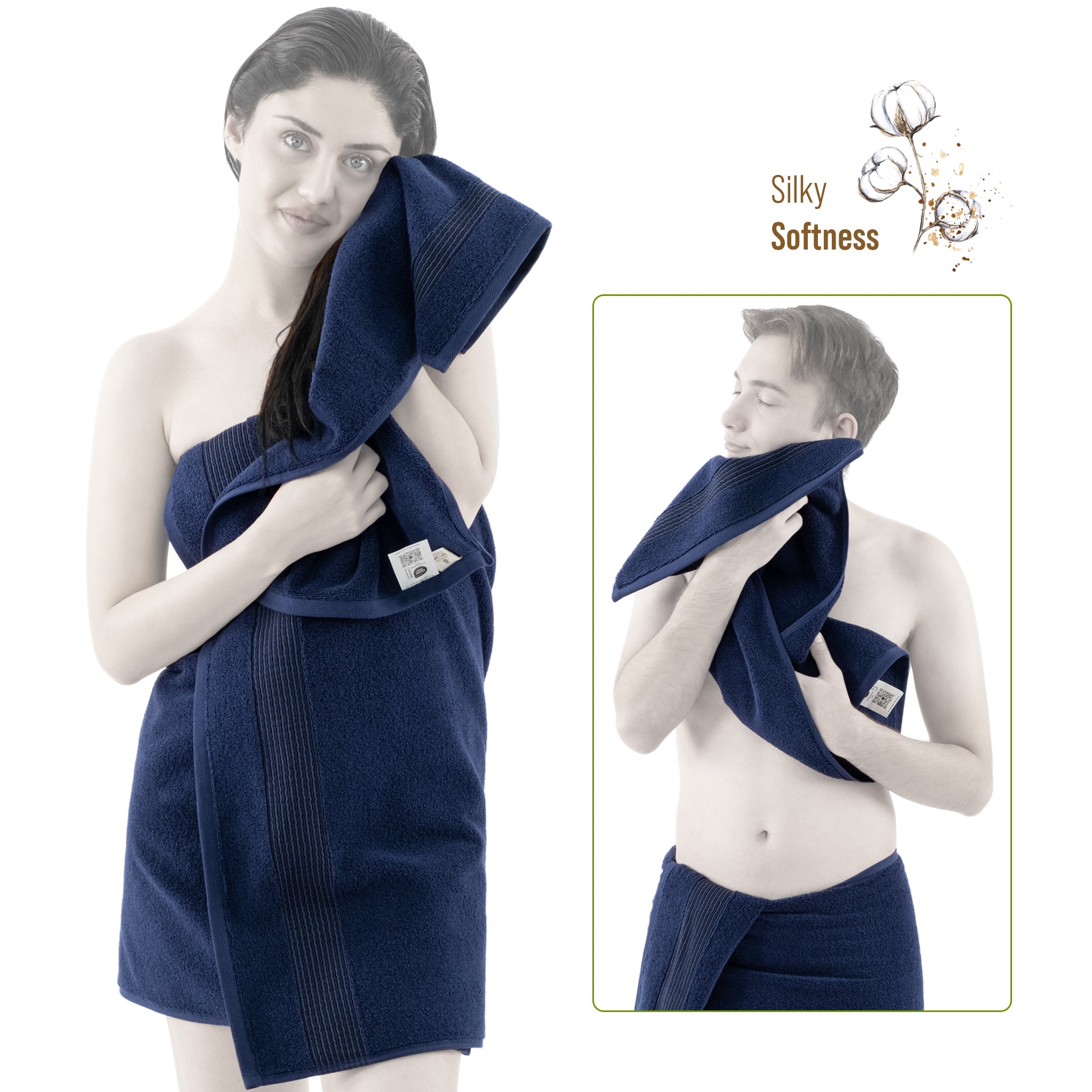 American-softlinen Pleated Collection 100% Combed Cotton Luxury 6 Piece Towel Set, Zero Twist Ultra Soft and Plush 460 GSM Towels for Bathroom