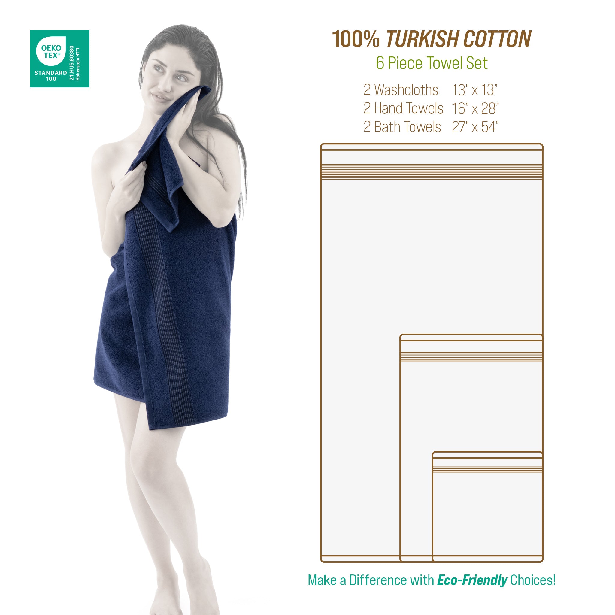 American-softlinen Pleated Collection 100% Combed Cotton Luxury 6 Piece Towel Set, Zero Twist Ultra Soft and Plush 460 GSM Towels for Bathroom