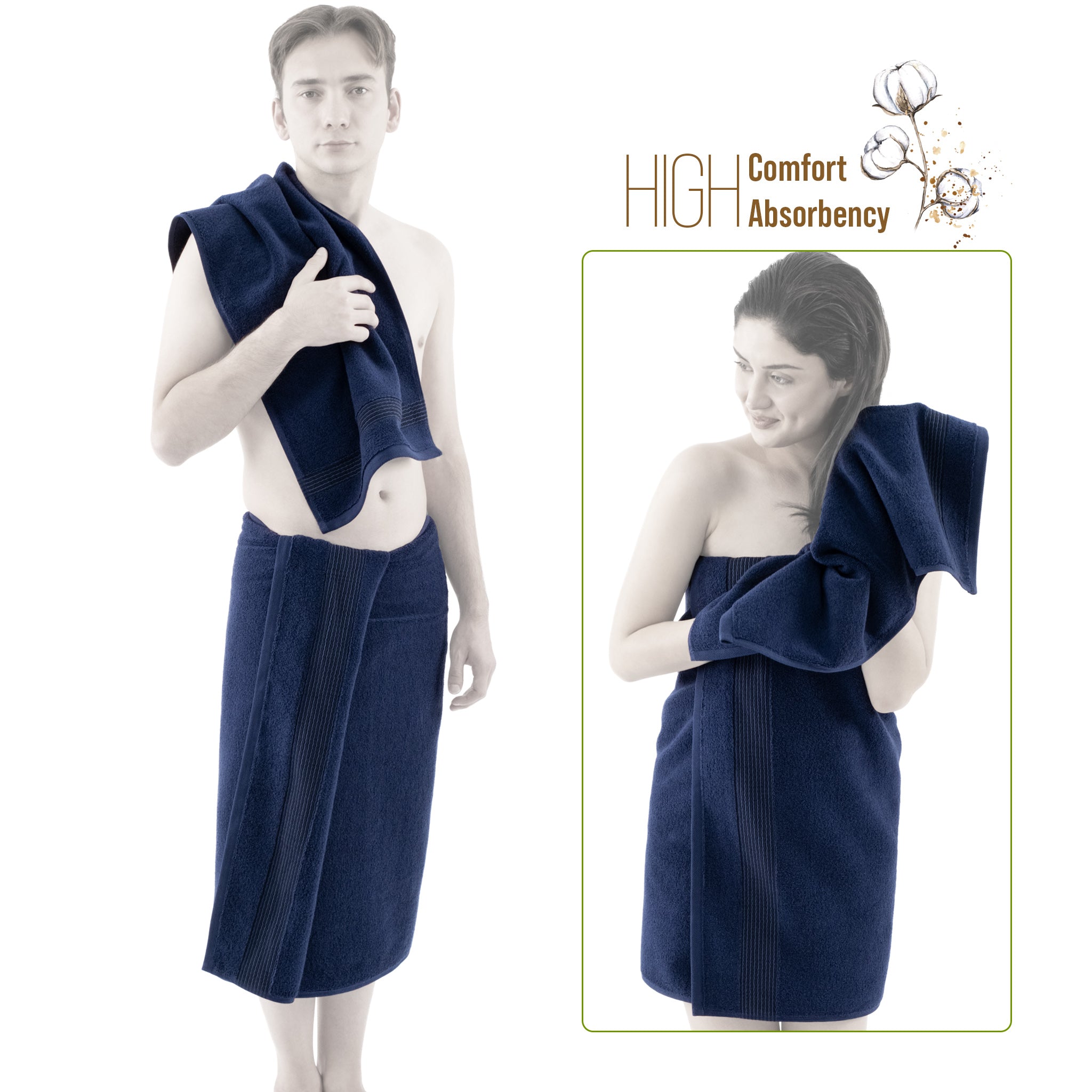 American-softlinen Pleated Collection 100% Combed Cotton Luxury 6 Piece Towel Set, Zero Twist Ultra Soft and Plush 460 GSM Towels for Bathroom