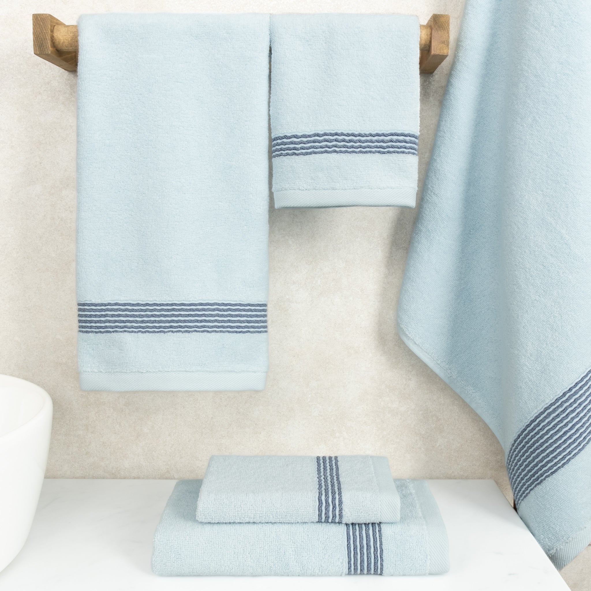 American-softlinen Pleated Collection 100% Combed Cotton Luxury 6 Piece Towel Set, Zero Twist Ultra Soft and Plush 460 GSM Towels for Bathroom