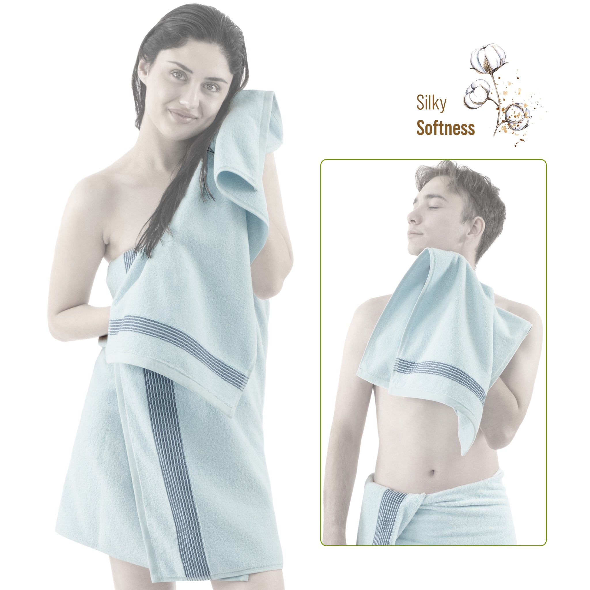 American-softlinen Pleated Collection 100% Combed Cotton Luxury 6 Piece Towel Set, Zero Twist Ultra Soft and Plush 460 GSM Towels for Bathroom